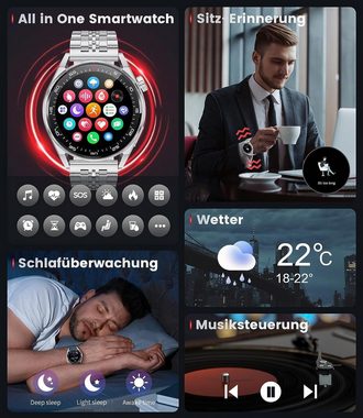 Lige Smartwatch (1,39 Zoll, Android iOS), Herren mit Telefonfunktion 100 Sportmodi Sportuhr Wasserdicht 360mAh