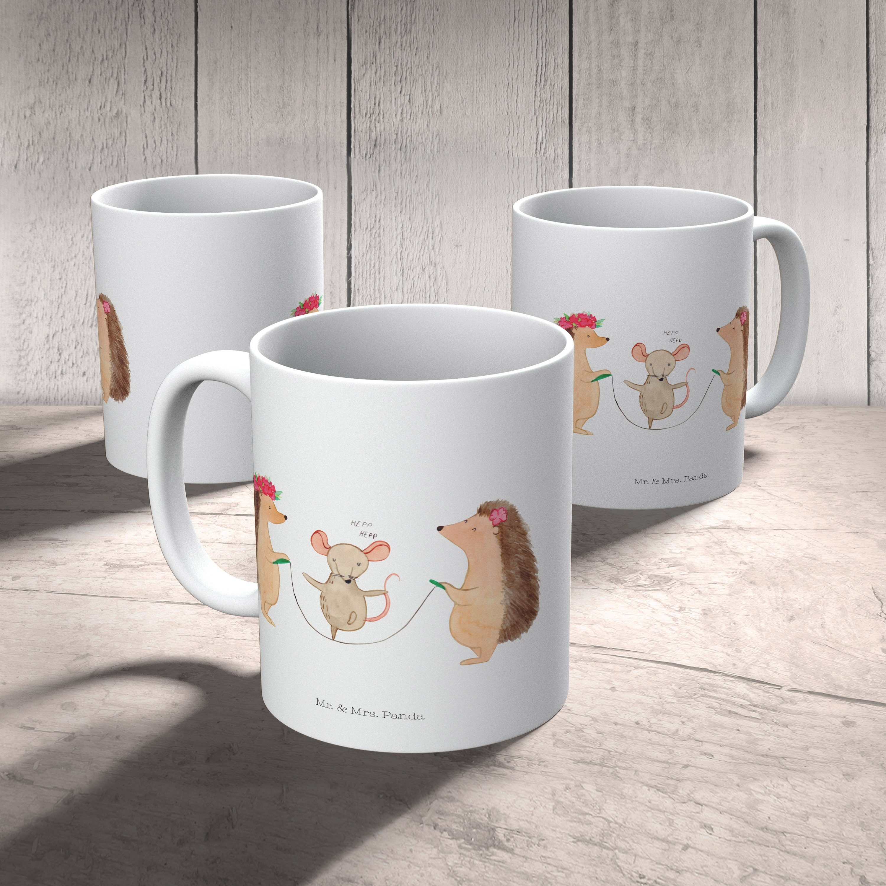 Mr. & Mrs. Teetasse, - Geschenk, Seilhüpfen Tasse Weiß Panda Igel - Ti, Kaffeebecher, Keramik Becher
