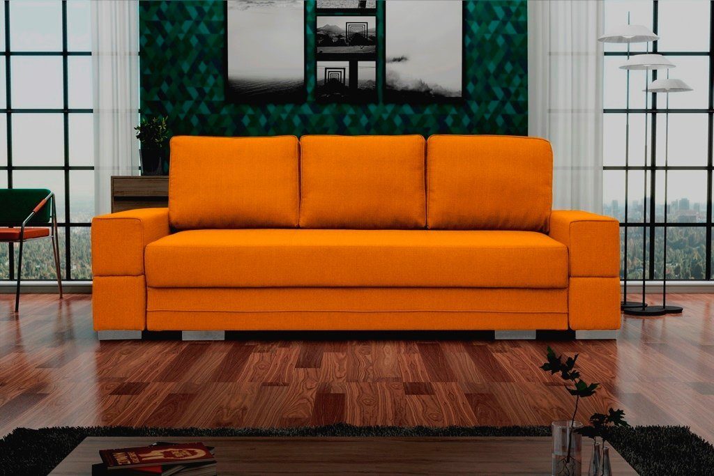Siblo 3-Sitzer Minimalistisches Dreisitzer Sofa Melania mit Schlaffunktion Orange