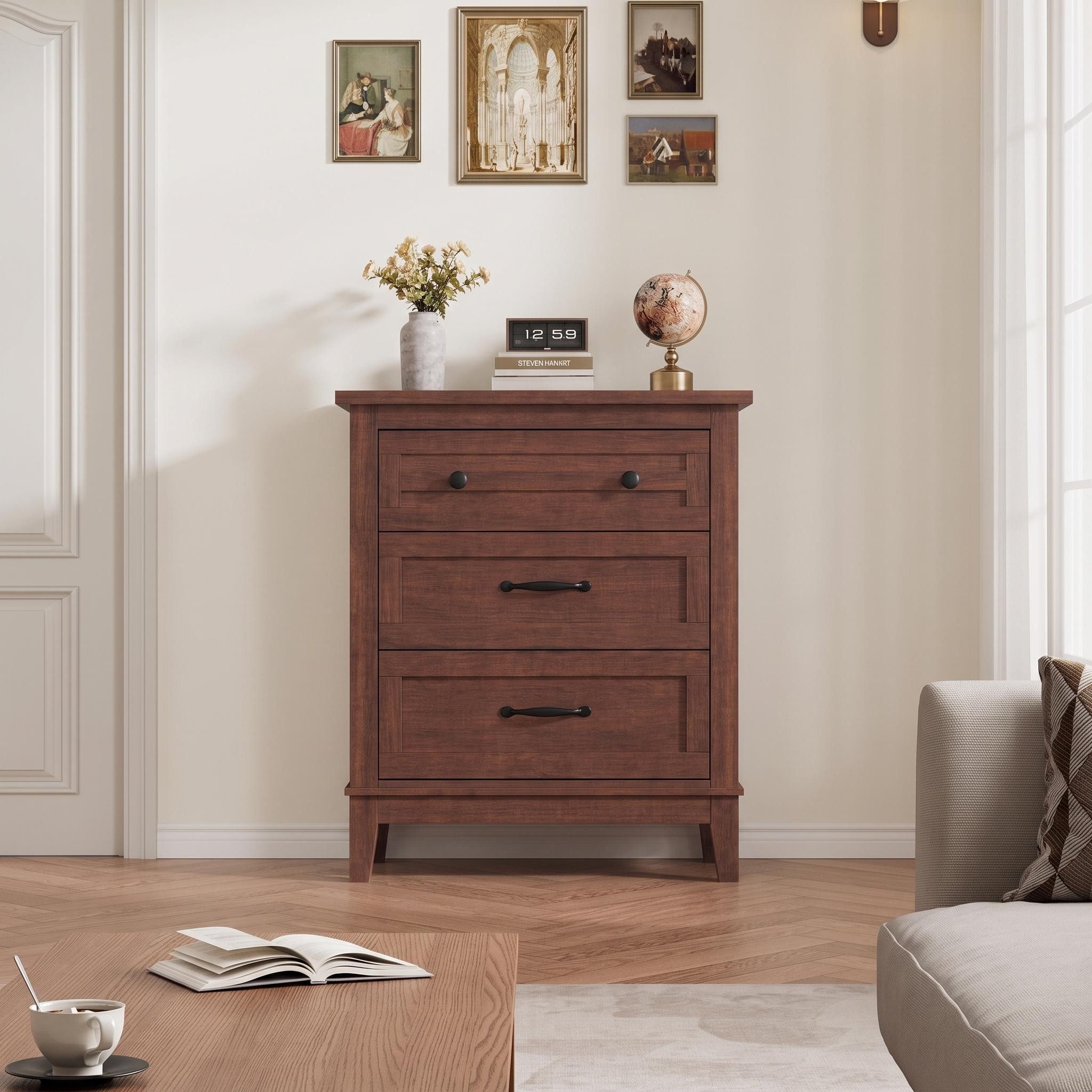 GarveeMore Kommode 60cm Höhe Nachtkommode mit 3 Schubladen Lowboard Schubkastenkommode (1 St), Moderne Kommode Aufbewahrung für Schlafzimmer, Wohnzimmer und Flu – Bild 4 von 5