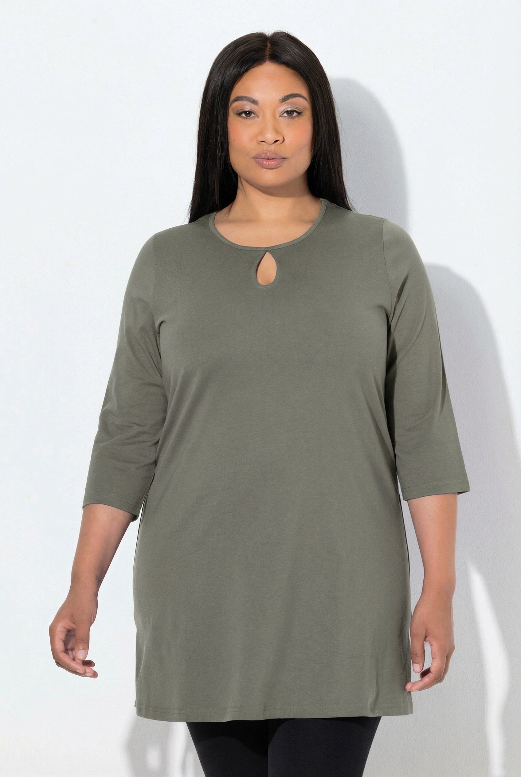 Ulla Popken Longshirt Longshirt A-Linie Rundhalsausschnitt 3/4-Arm