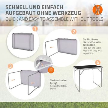 ECD Germany Campingtisch Alu Klapptisch HDPE-Platte Falttisch mit Griff, Falttisch für Picknick klappbar 70x50x60cm Silber-Schwarz