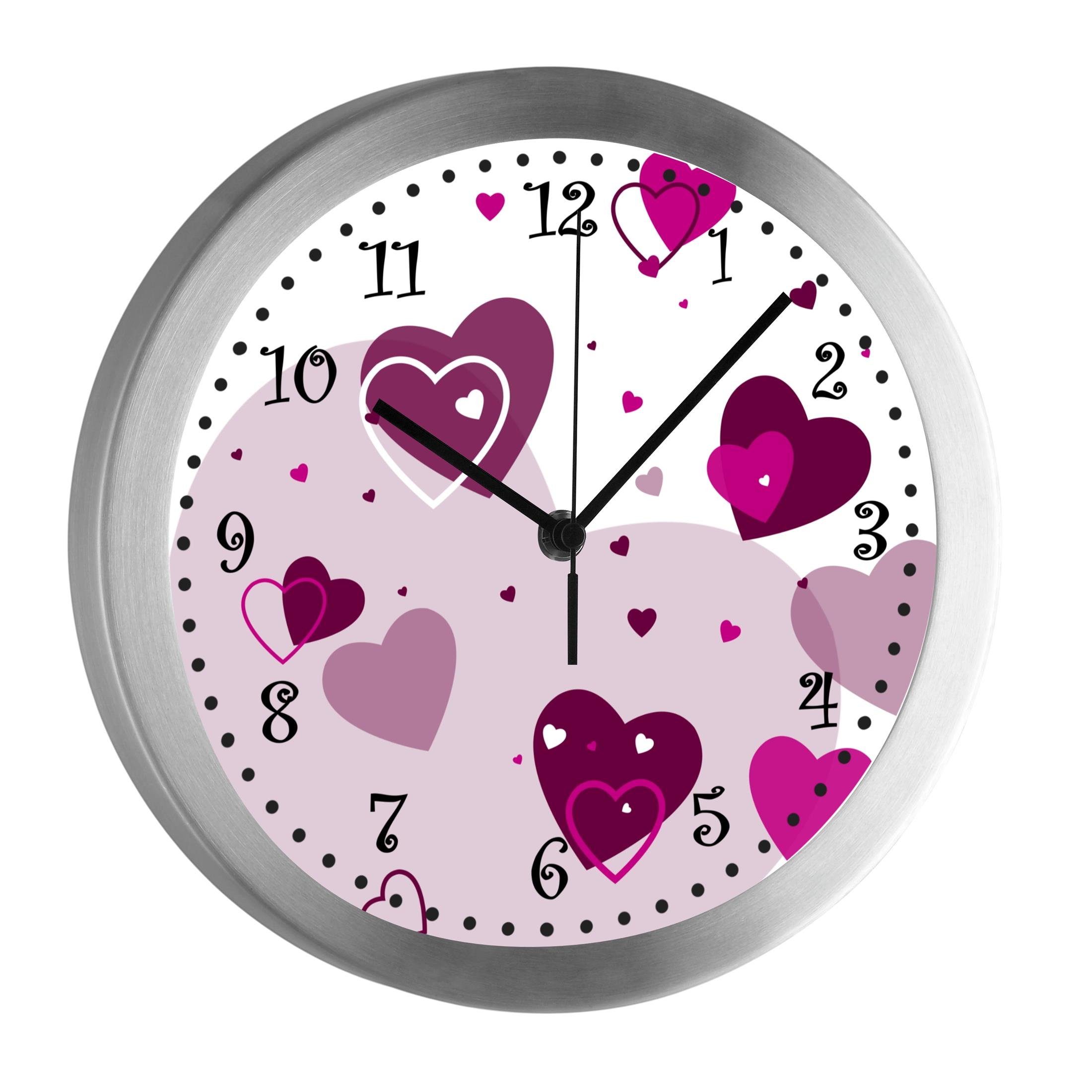 CreaDesign Funkwanduhr Funkuhr, Kinder Wanduhr, Kinderuhr, Kinderzimmer Herz brombeere (geräuscharmes Uhrwerk)