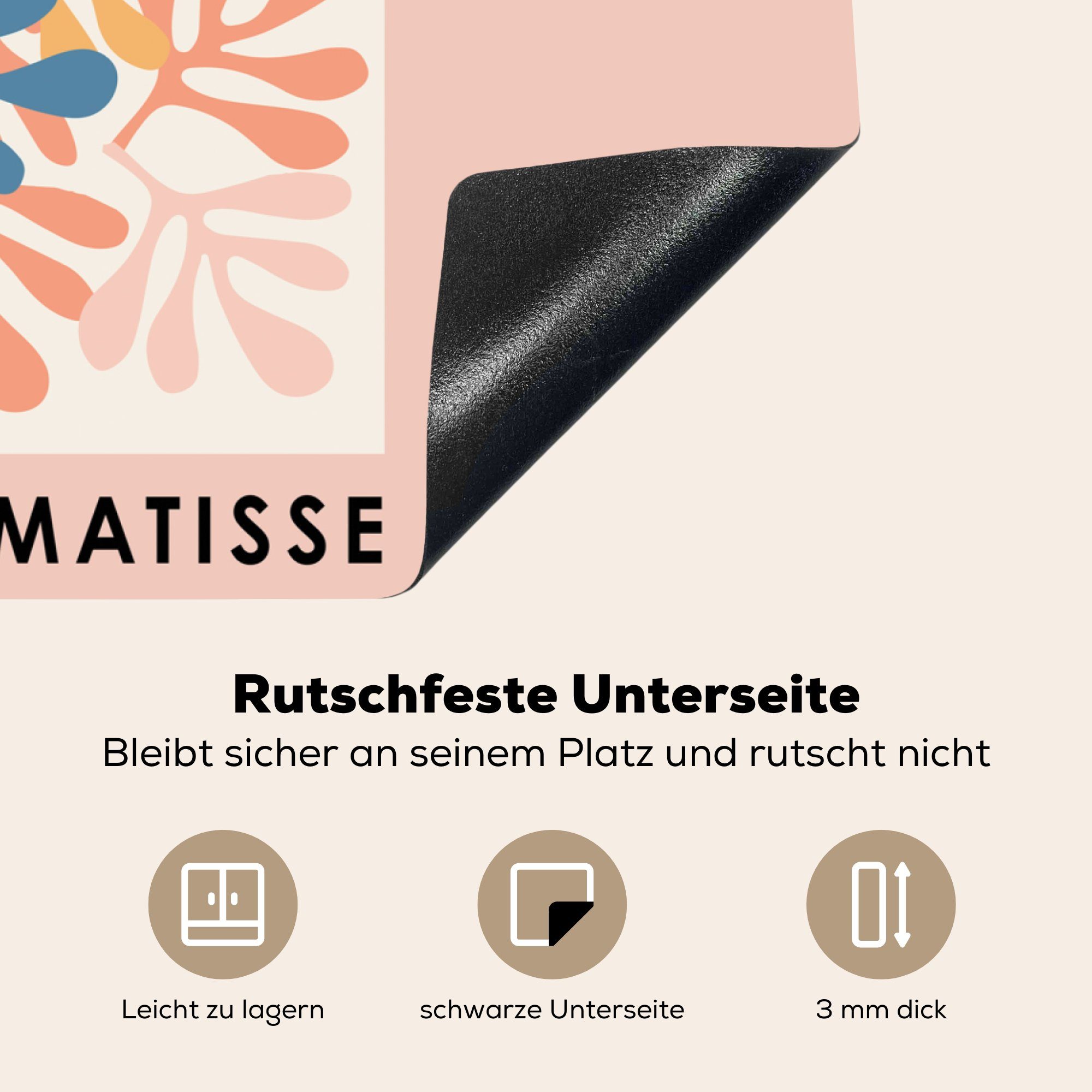 - nutzbar, cm, Herdblende-/Abdeckplatte Mobile Matisse MuchoWow Arbeitsfläche - (1 70x52 - Natur, Ceranfeldabdeckung Pastell Vinyl, Pflanzen tlg),