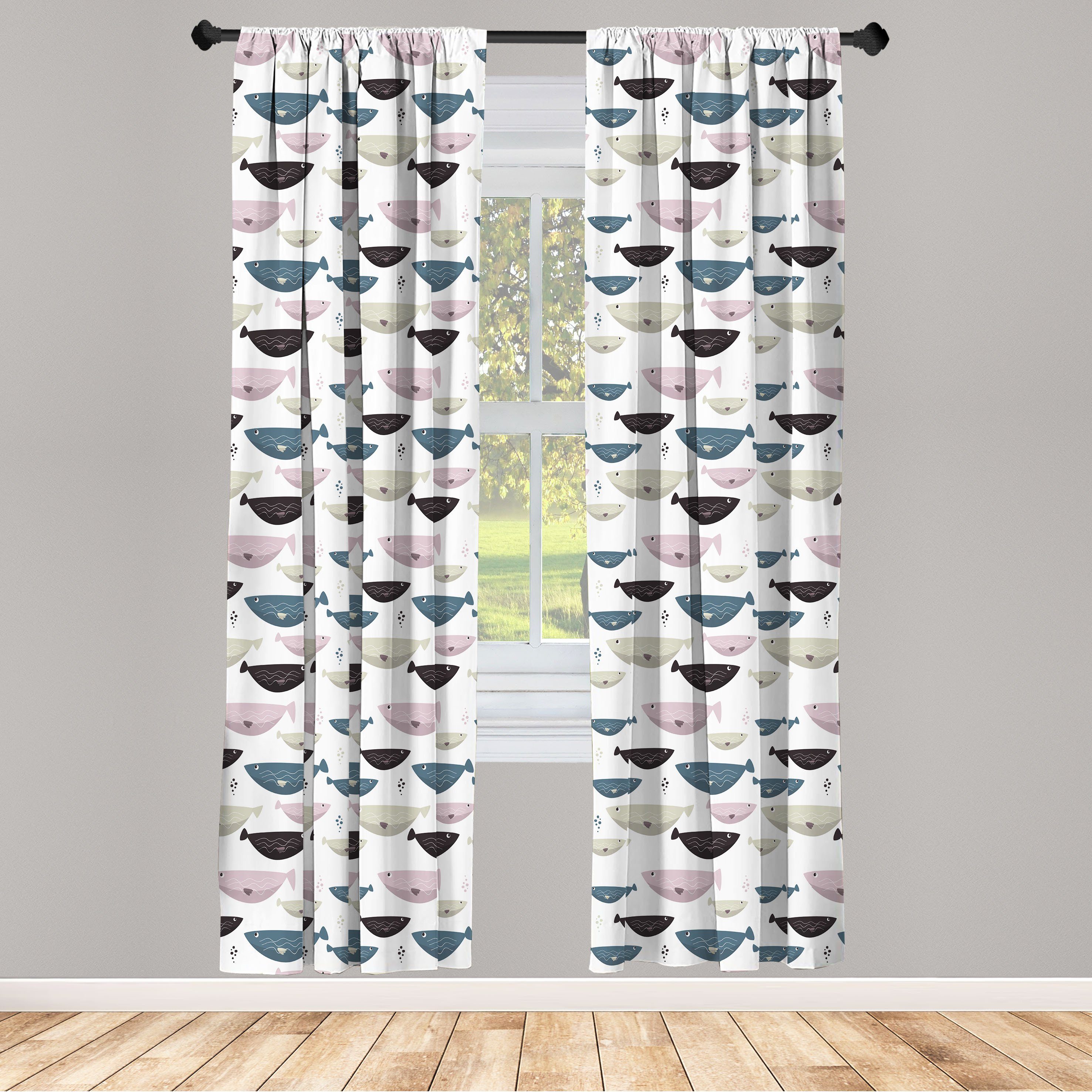 Gardine Vorhang für Wohnzimmer Schlafzimmer Dekor, Abakuhaus, Microfaser, Unterwasser- Lustige Surreal Fisch