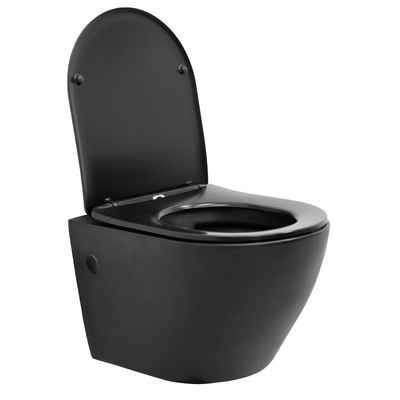 ECD Germany Toiletten-Stuhl Spülrandloses Hänge WC lang Schwarz