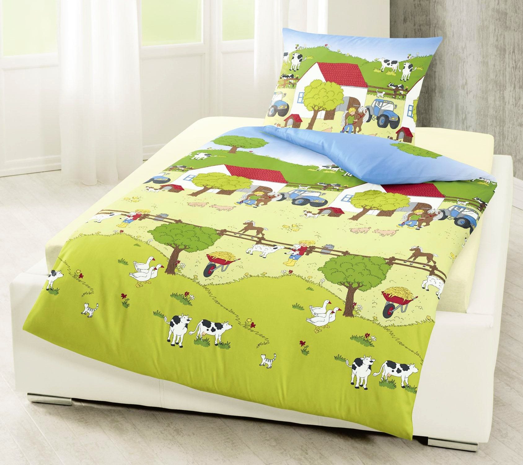 JACK Kinderbettwäsche JACK by Bierbaum Kinder Biber Bettwäsche 2 tlg. 135x200cm Bauernhof, Biber, 2 teilig, kuschlige KinderBettwäsche, Reißverschluss, Tiere auf dem Bauernhof