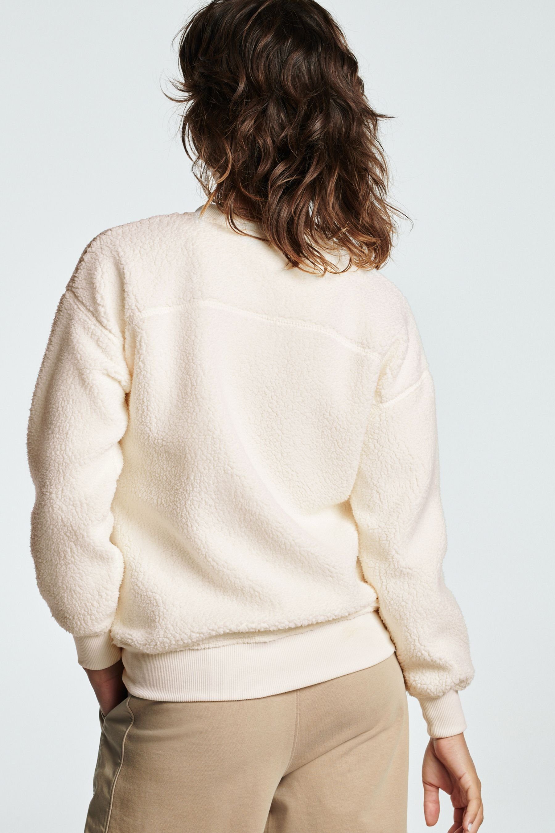 (1-tlg) White Langes Next Ecru Fleece-Sweatshirt Longsweatshirt