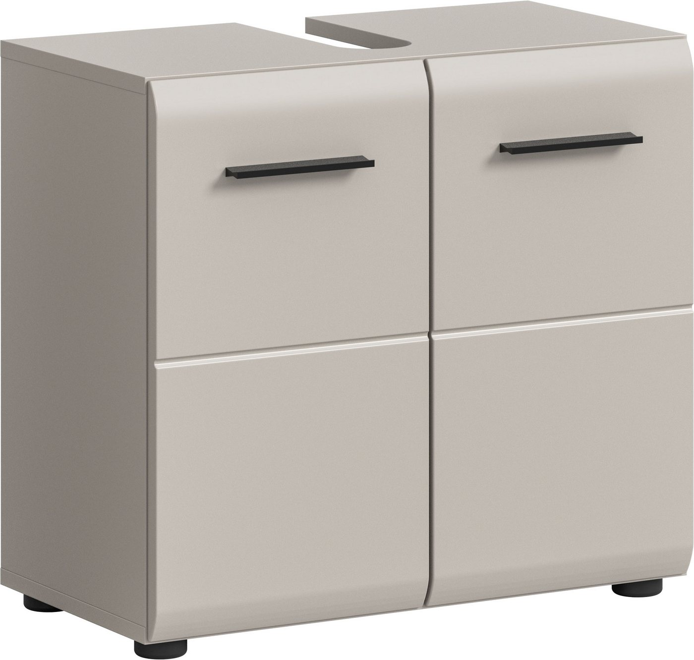 welltime Waschbeckenunterschrank FLORENZ, Breite 60cm, inkl. Siphonausschnitt, mit Türen oder Schüben (1-St., TOPSELLER) hochwertige MDF Front, Griff schwarz, Badschrank, Bad
