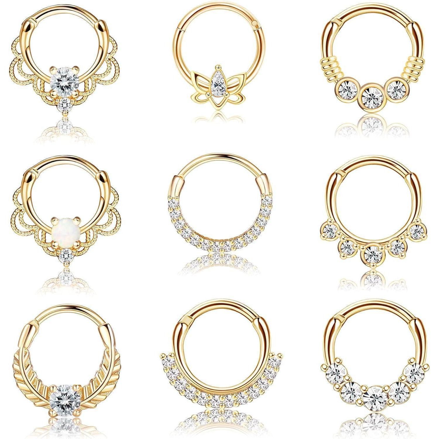 Kakonia Nasenpiercing-Set 9stk Septum Piercing Set Chirurgenstahl Zirkonia Nasen Tragus Daith