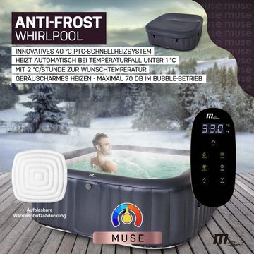 mSpa Whirlpool aufblasbar Muse Otium M-OT061 für 6 Personen - Hydro-Massage, (Outdoor - Indoor Luxus Garten Pool - inkl. Wärmeschutzabdeckung - UV-C Filter - 40 ° C Schnellheizsystem - Hydro-Massage-Düsen - Winterfest, 4-tlg., All-in-One LED Fernbedienung - 6-Schicht-PVC - Selbstaufblasbar), Pool Viereckig - Jacuzzi Bubble Spa - Ozongenerator - 125 Luftdüsen