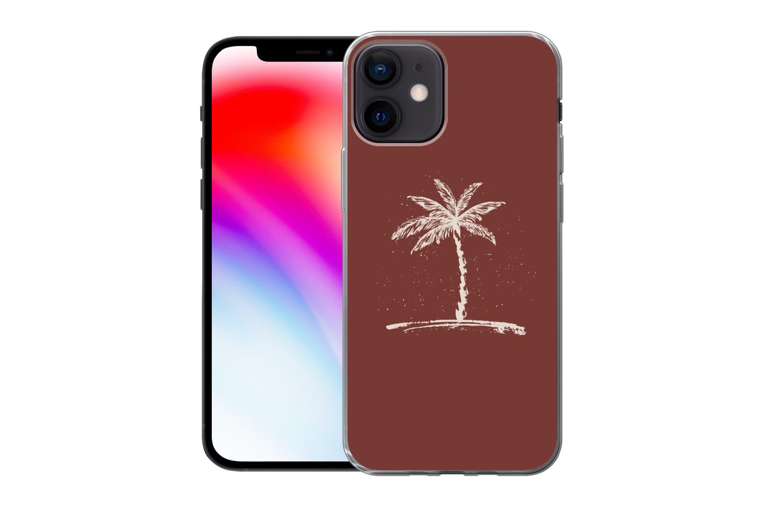 MuchoWow Handyhülle für Apple iPhone 12 Palme - Beige - Rot - Tropisch, Smartphone-Bumper, Print, Handy Schutzhülle Dünn