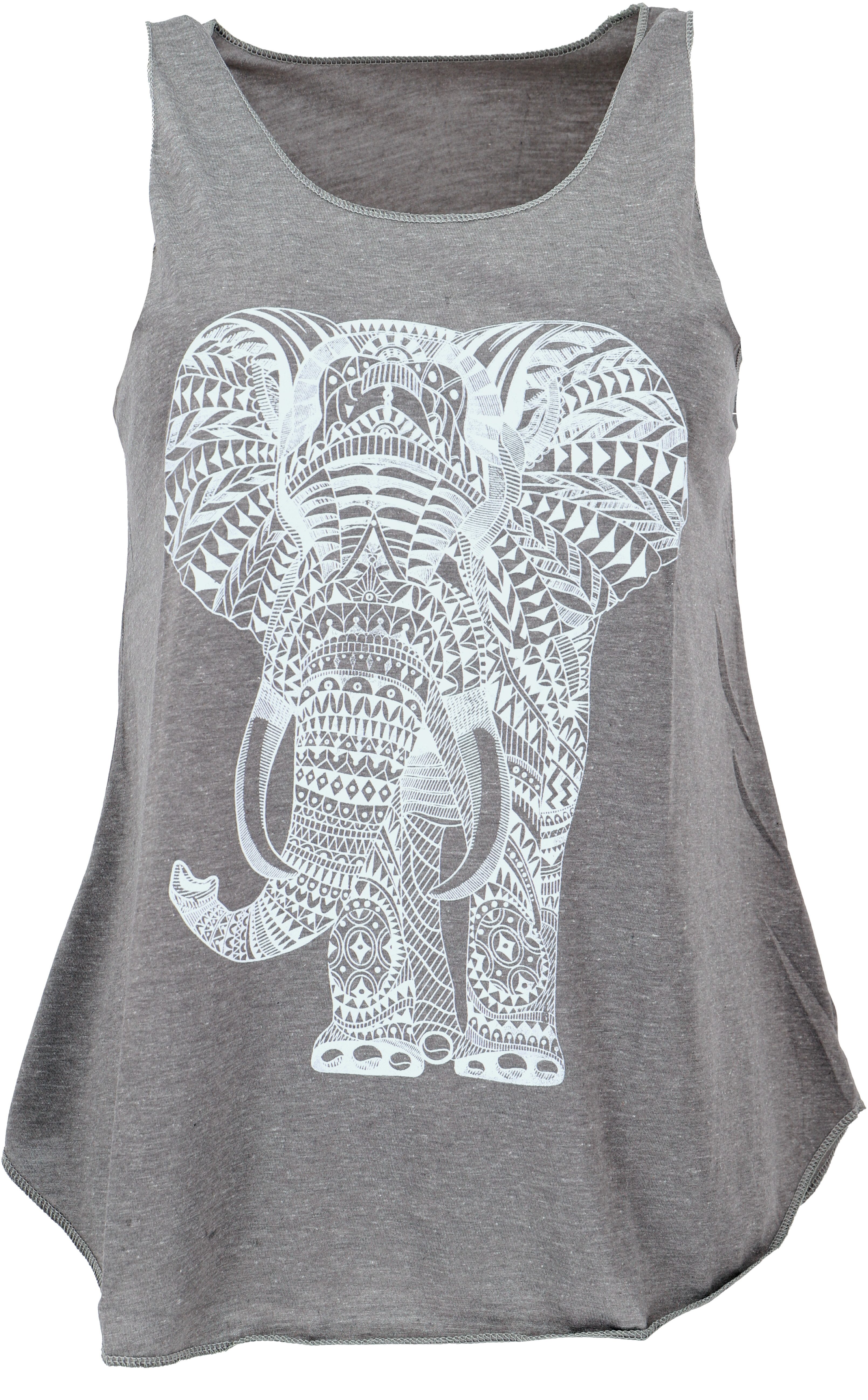 Guru-Shop T-Shirt Tanktop mit Elefant Retrodruck, Yogatop - grau Festival, Ethno Style, Hippie, alternative Bekleidung