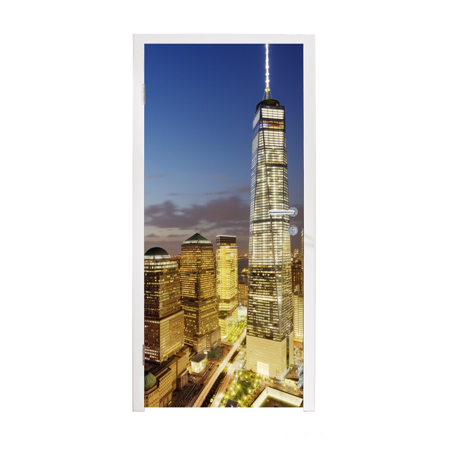 MuchoWow Türtapete Das One World Trade Center in New York bei Nacht, Matt, bedruckt, (1 St), Fototapete für Tür, Türaufkleber, 75x205 cm