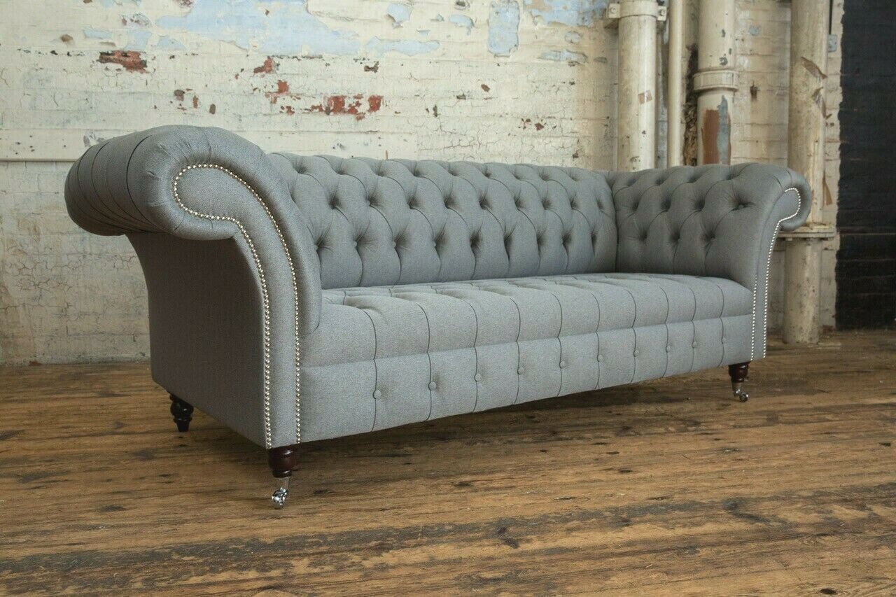Chesterfield-Sofa Chesterfield Sofa in Grau mit hochwertiger Polsterung