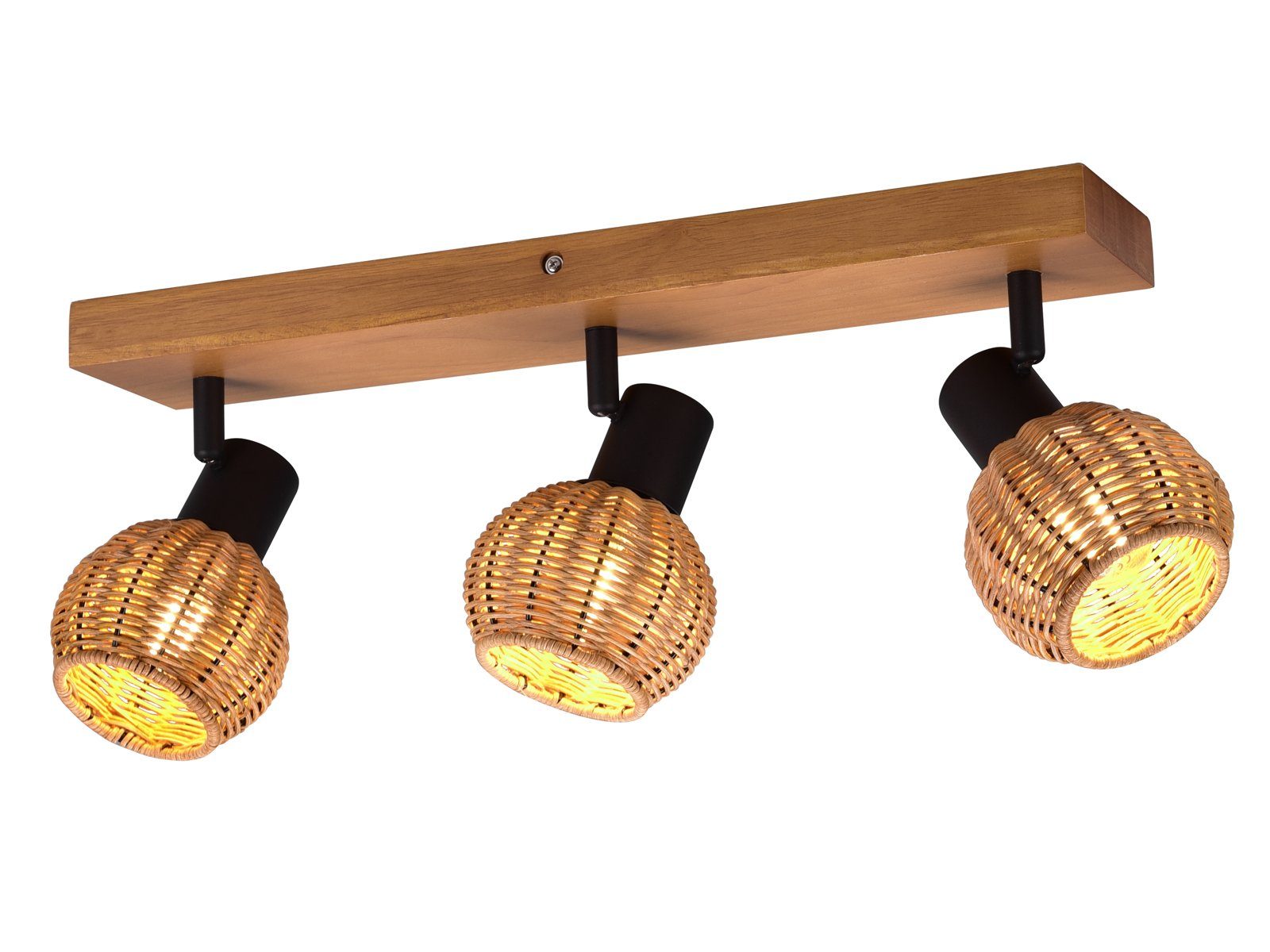 meineWunschleuchte Decken-Lampe Leuchtmittel, Deckenspots, Holz-Lampe Rattan-Schirmen, Landhaus-Stil mit 3-flammig ohne