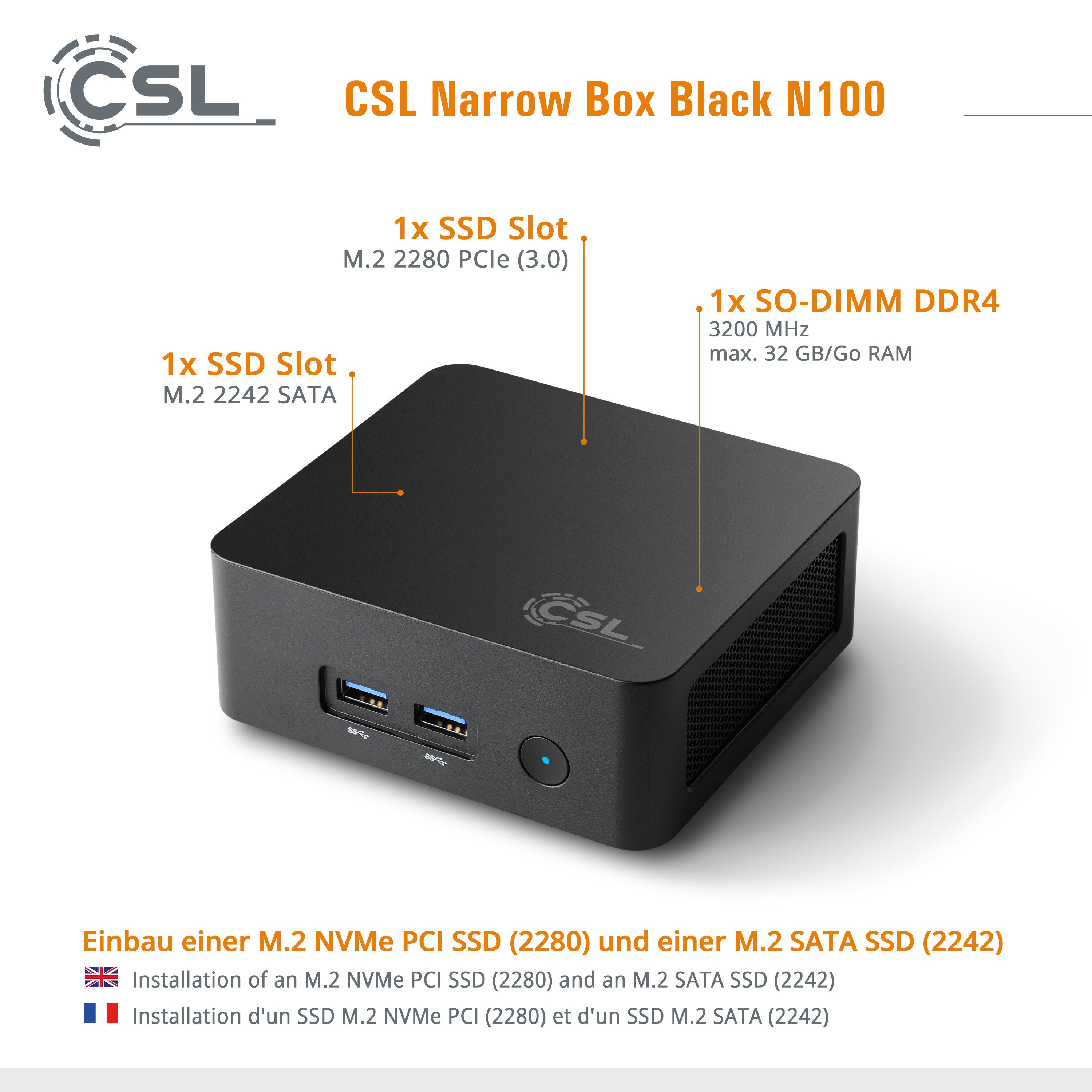CSL Narrow Box Black N100 PC (Intel 100, 8 GB RAM, 500 GB SSD)