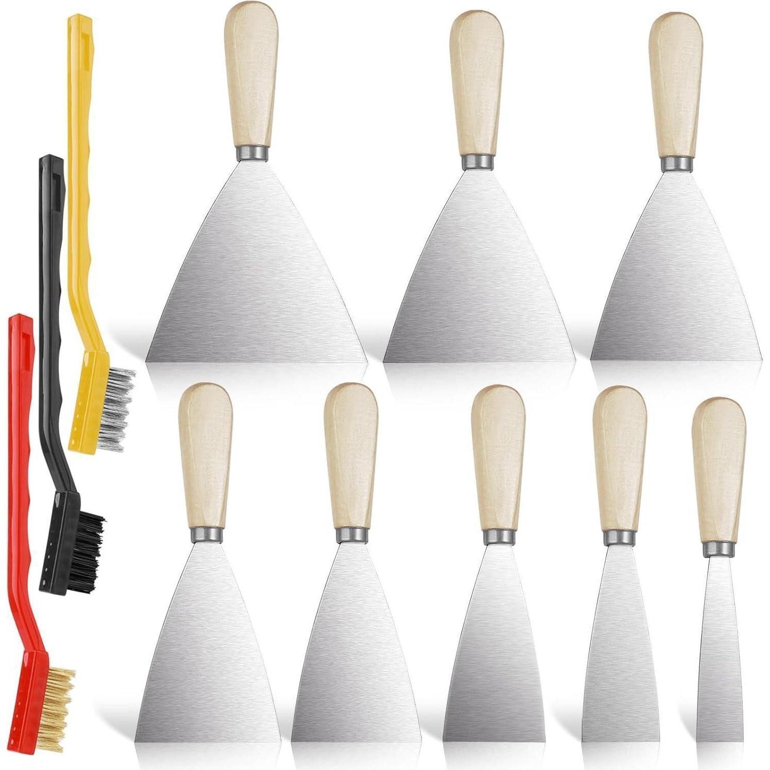 LuxusKollektion Malerspachtel Spachtelset 8-teilig Edelstahl rostfrei 3 Metallbürsten