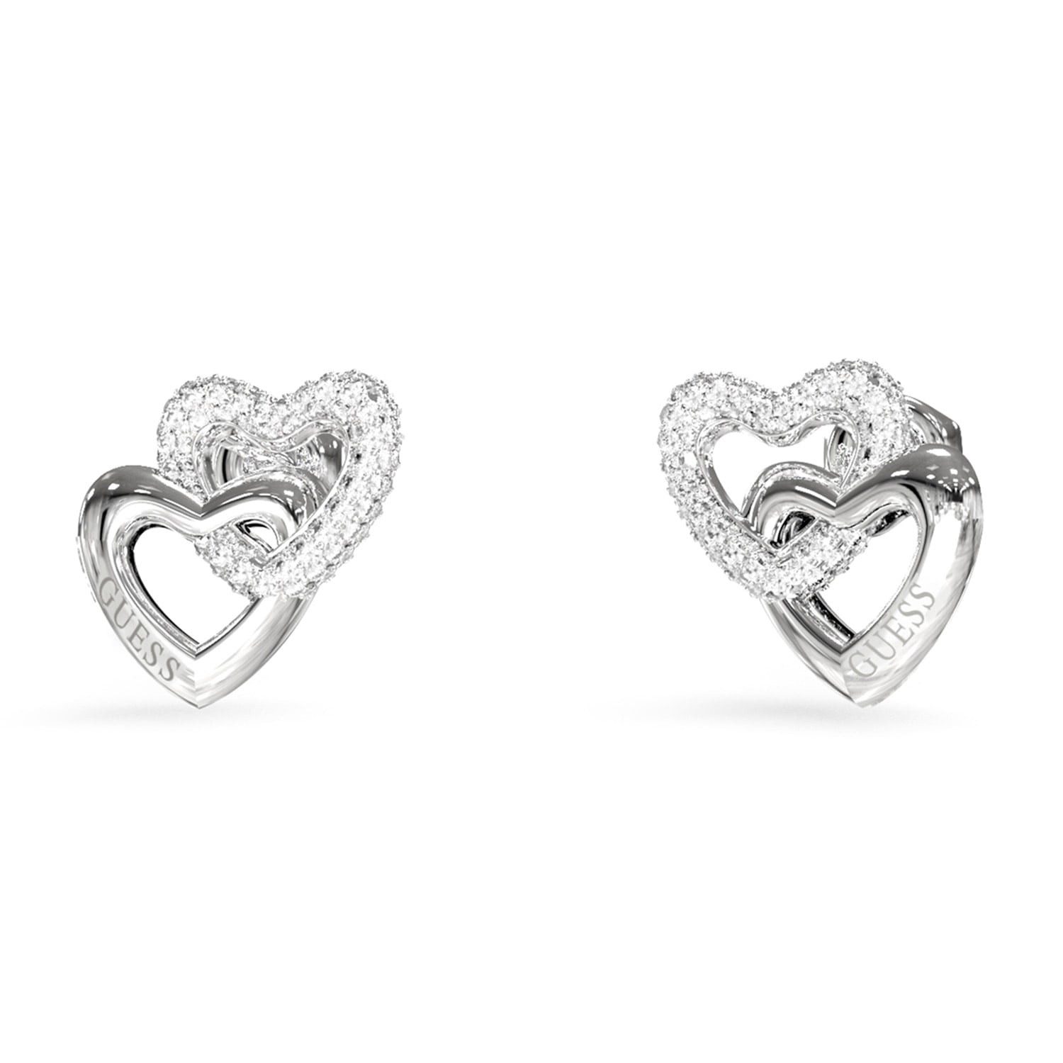 Guess Paar Ohrstecker JUBE06015JWRHT/U, für Damen Herzen Silberfarben