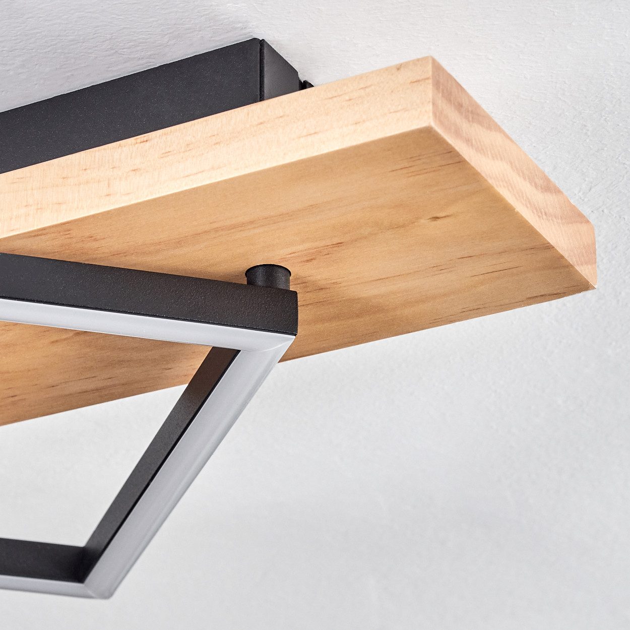 hofstein Deckenleuchte Deckenlampe aus Metall/Holz/Kunststoff in Naturfarben/Schwarz/Weiß, ohne Leuchtmittel, 3000 Kelvin, Leuchte im modernen Design, 42 Watt, 5400 Lumen, 3000 Kelvin