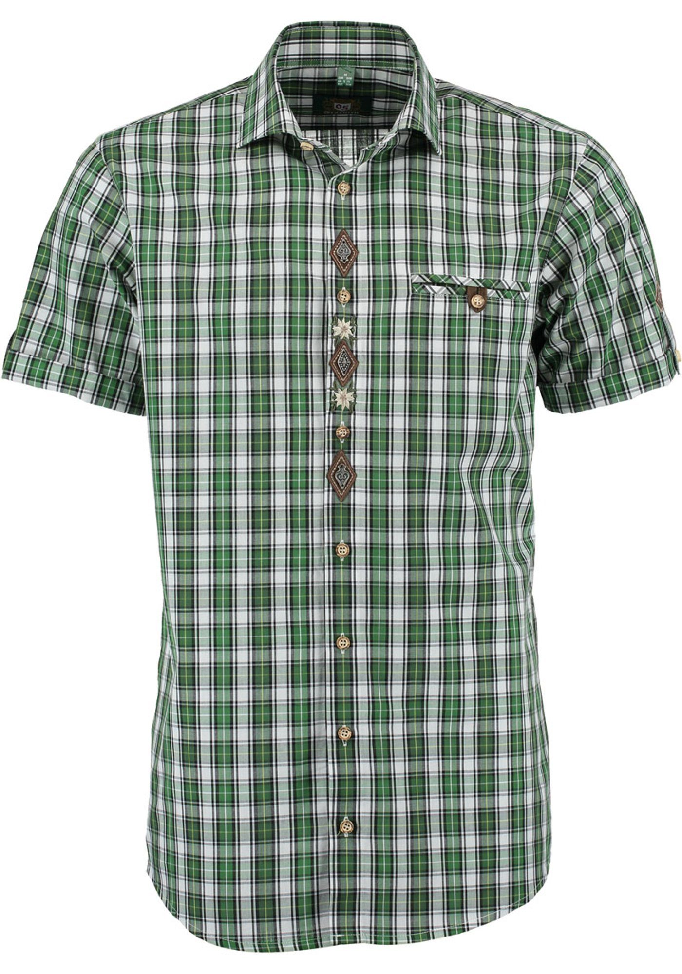 OS-Trachten Trachtenhemd Traioc Herren Kurzarmhemd mit aufgesetzter Brusttasche trachtengrün