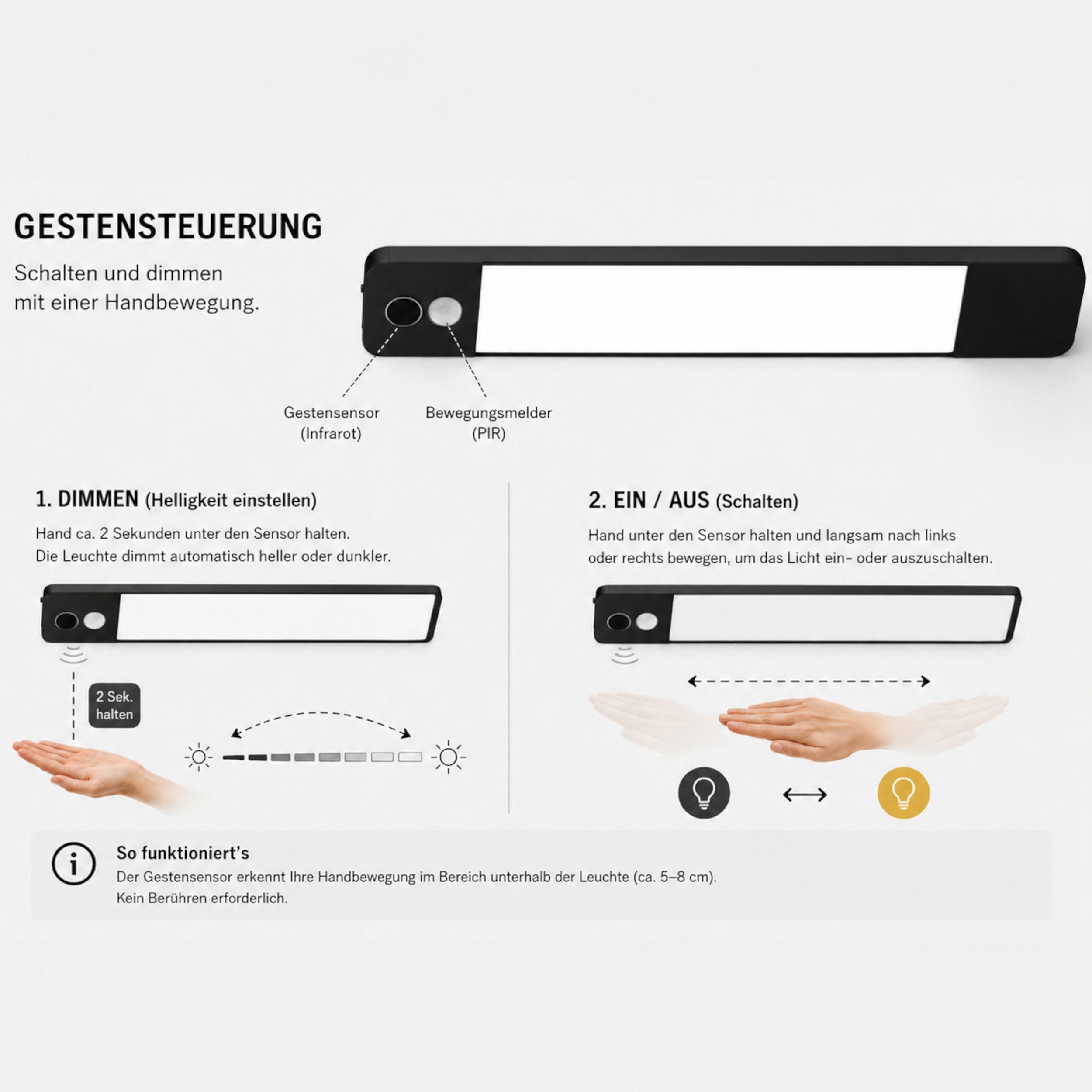 Hanseatic LED Unterbauleuchte / Schrankbeleuchtung / Lichtleiste LUBLUGHK223, Bewegungsmelder, Dimmfunktion, Ein-/Ausschalter, Sensorschalter, LED fest integrie – Bild 3 von 5