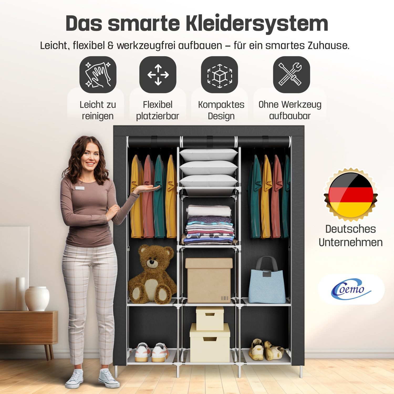 Coemo Standvitrine stabiler Stoffschrank Schwarz, leichte günstig online kaufen