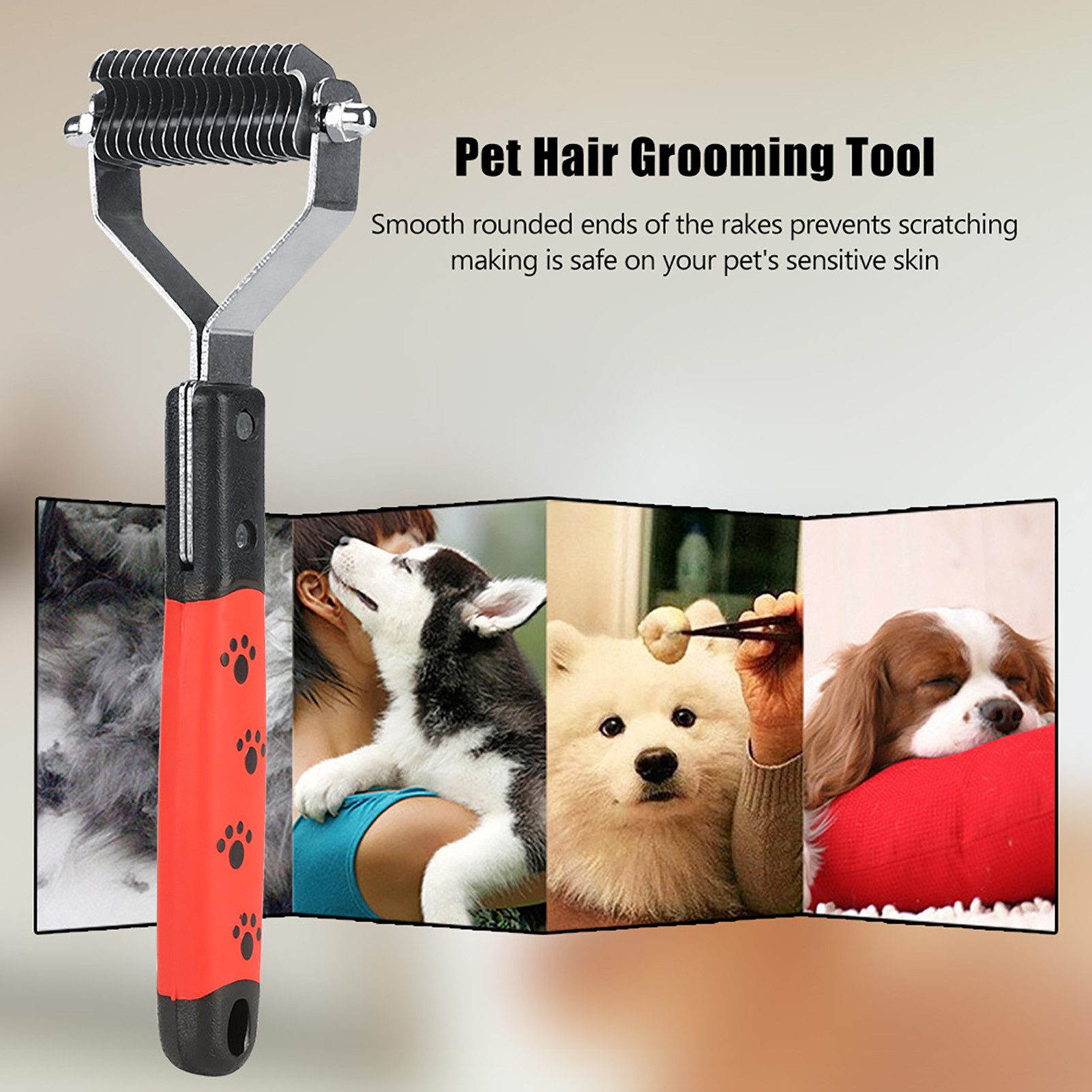 Thumbnail - SURFOU Fellbürste Haustierhaarkamm Edelstahl Pin Grooming Deshedding Tool für Hunde Kat, (Haustierhaarkamm mit langem Fe...