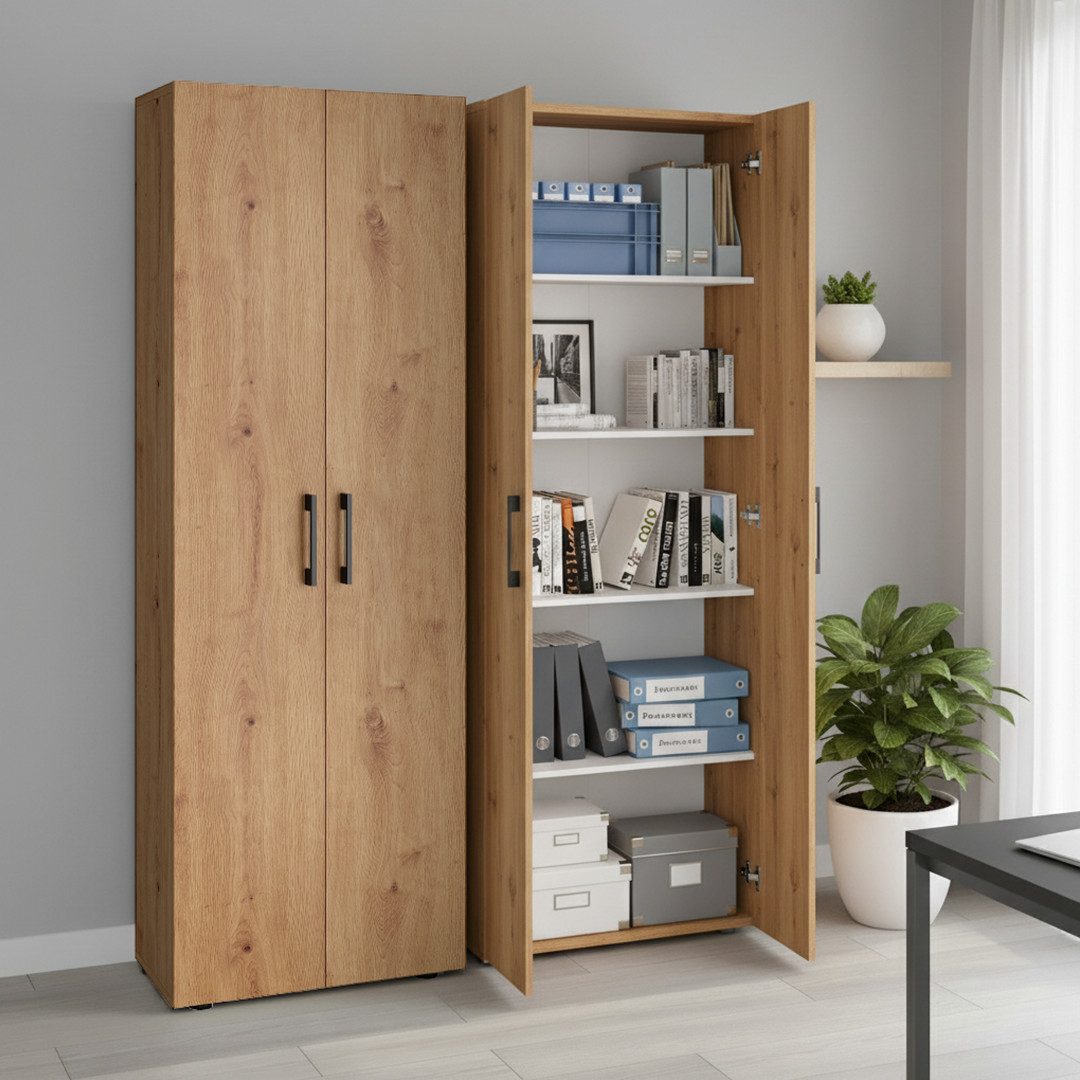 Bellamio Mehrzweckschrank Apol (Eichenoptik) Aktenschrank mit 2 Türen & 5 F günstig online kaufen