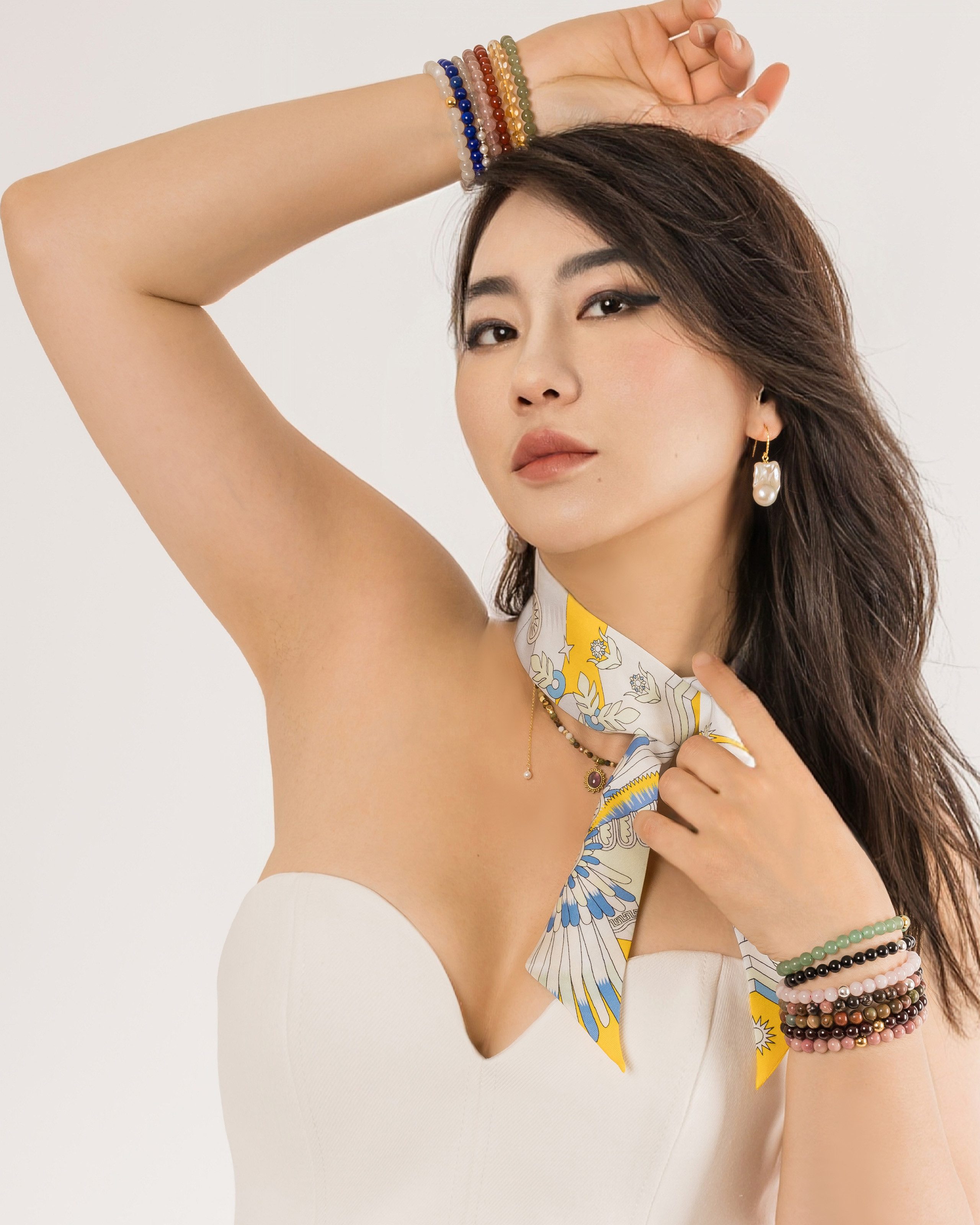 MayTree Seidentuch Seidenbandeau schmal beidseitig, Pegasus 5 x 88 cm gelb, (Stück), Seidentuch, 100% Twillseide