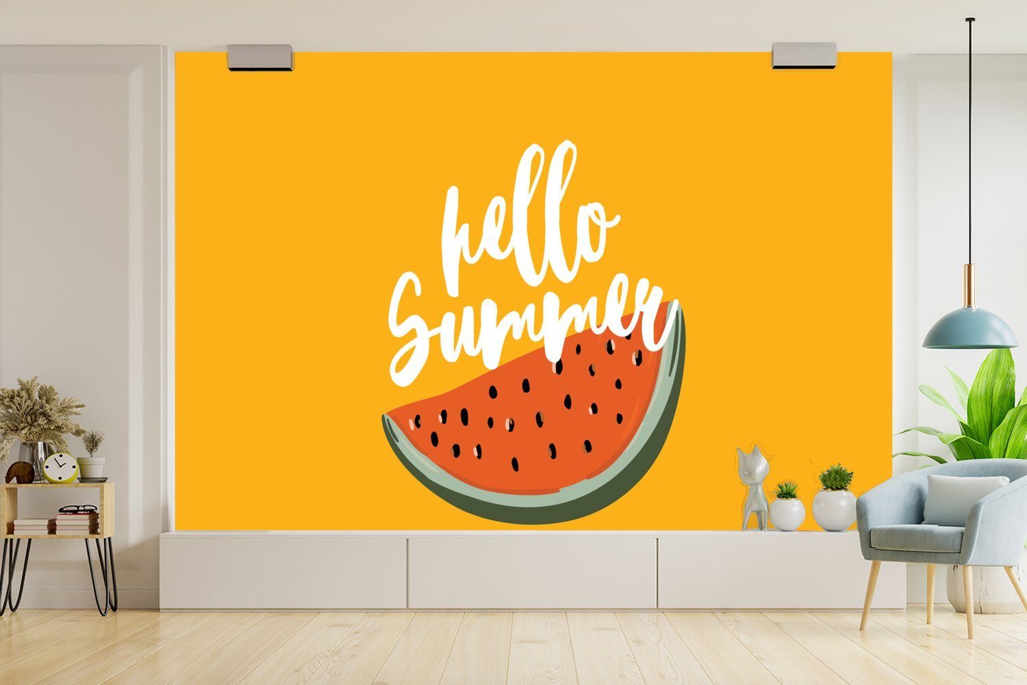 MuchoWow Fototapete Wassermelone Matt, - Orange, (6 Kinderzimmer, Wohnzimmer, Sommer Schlafzimmer, St), bedruckt, Vinyl Wallpaper Tapete - für