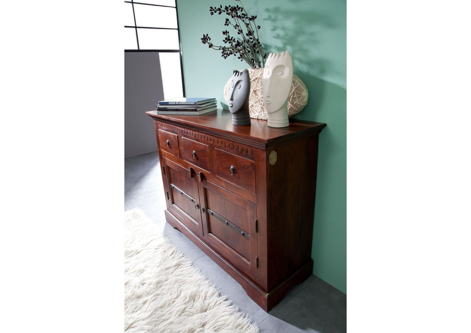 Massivmoebel24 Kommode OXFORD (Massivholz), Kommode Akazie 120x40x90 nougat lackiert OXFORD #531