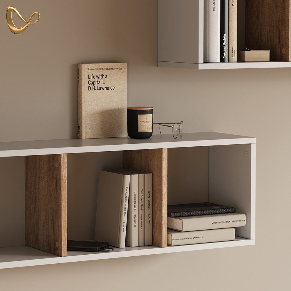 Livinity® Bücherregal Lorena, Weiß/Goldkraft Eiche, 90 x 30 cm 2er Set