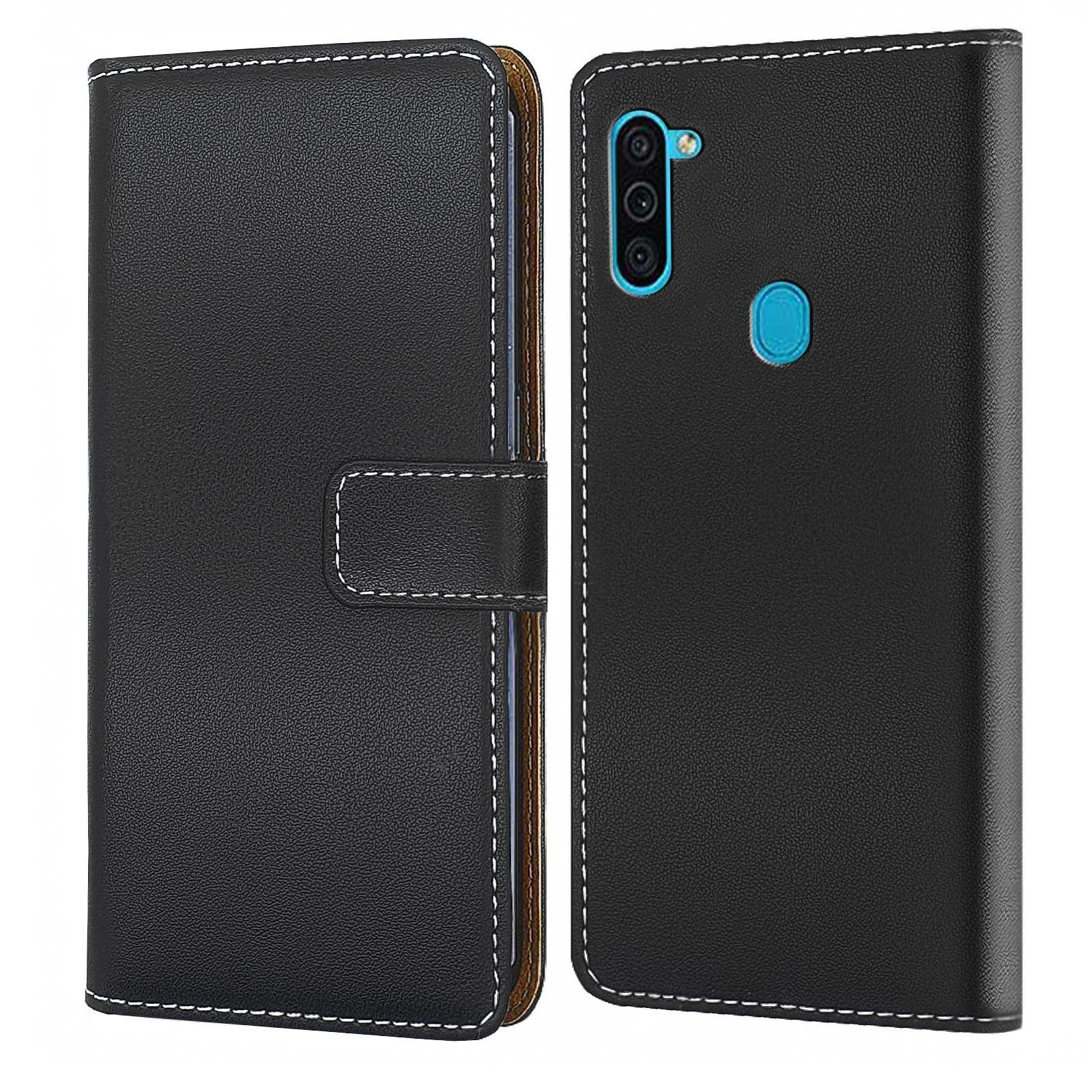 Numerva Handyhülle Bookstyle Etui Handytasche Schutzhülle für Samsung Galaxy M11, Klapphülle Flip Cover Schwarz
