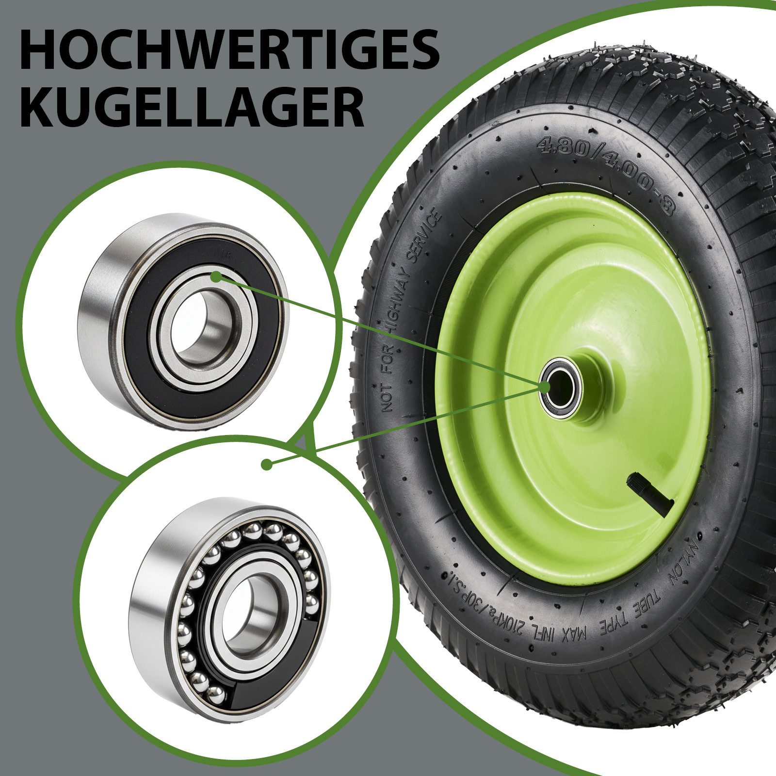 TRUTZHOLM Schubkarren-Rad Schubkarrenrad 40 cm 200 kg Tragkraft Luftreifen mit Achse (1 St)