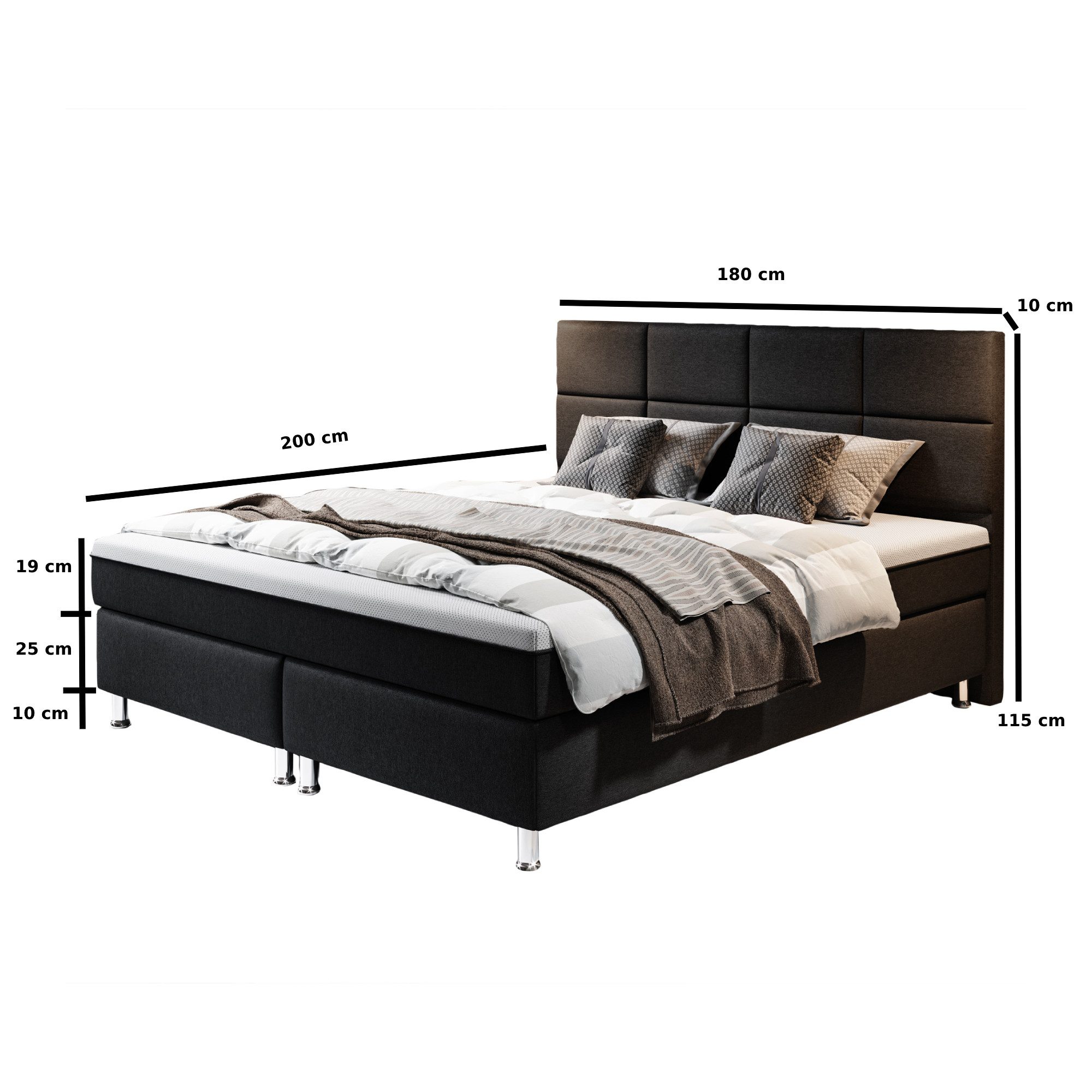 inter Boxspringbett Rotterdam Plus 180x200 cm Webstoff mit Topper-Optik