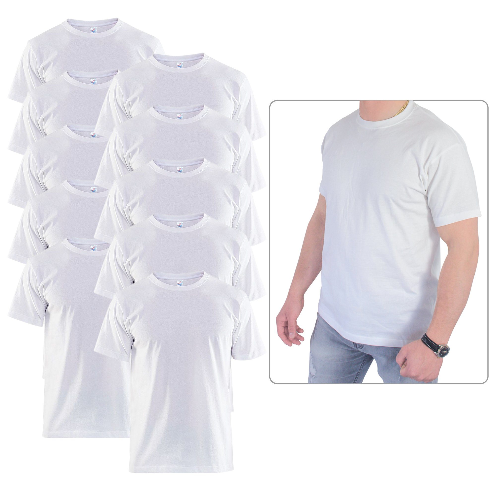 line® Freizeit Shirt Basic Sport Arbeit 10er-Pack) Arbeitsshirt Weiß Beruf T-Shirt Easy 5er-Pack, (10-tlg., Angenehm, Kurzarmshirt gemütlich Set