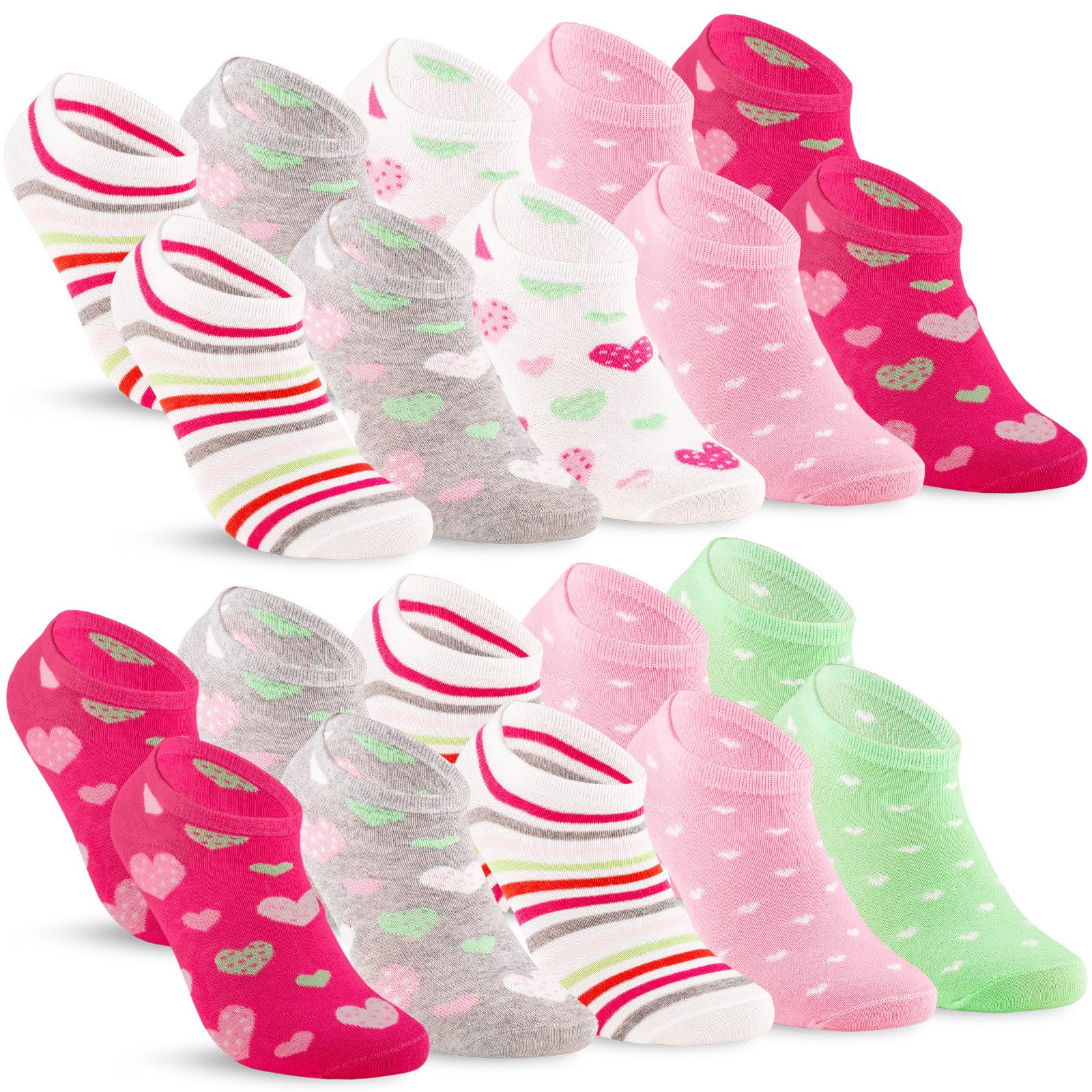 sockenkauf24 Sneakersocken 10 Paar Kinder Sneaker Socken Jungen & Mädchen Baumwolle Kindersocken (56285, 35-38) WP