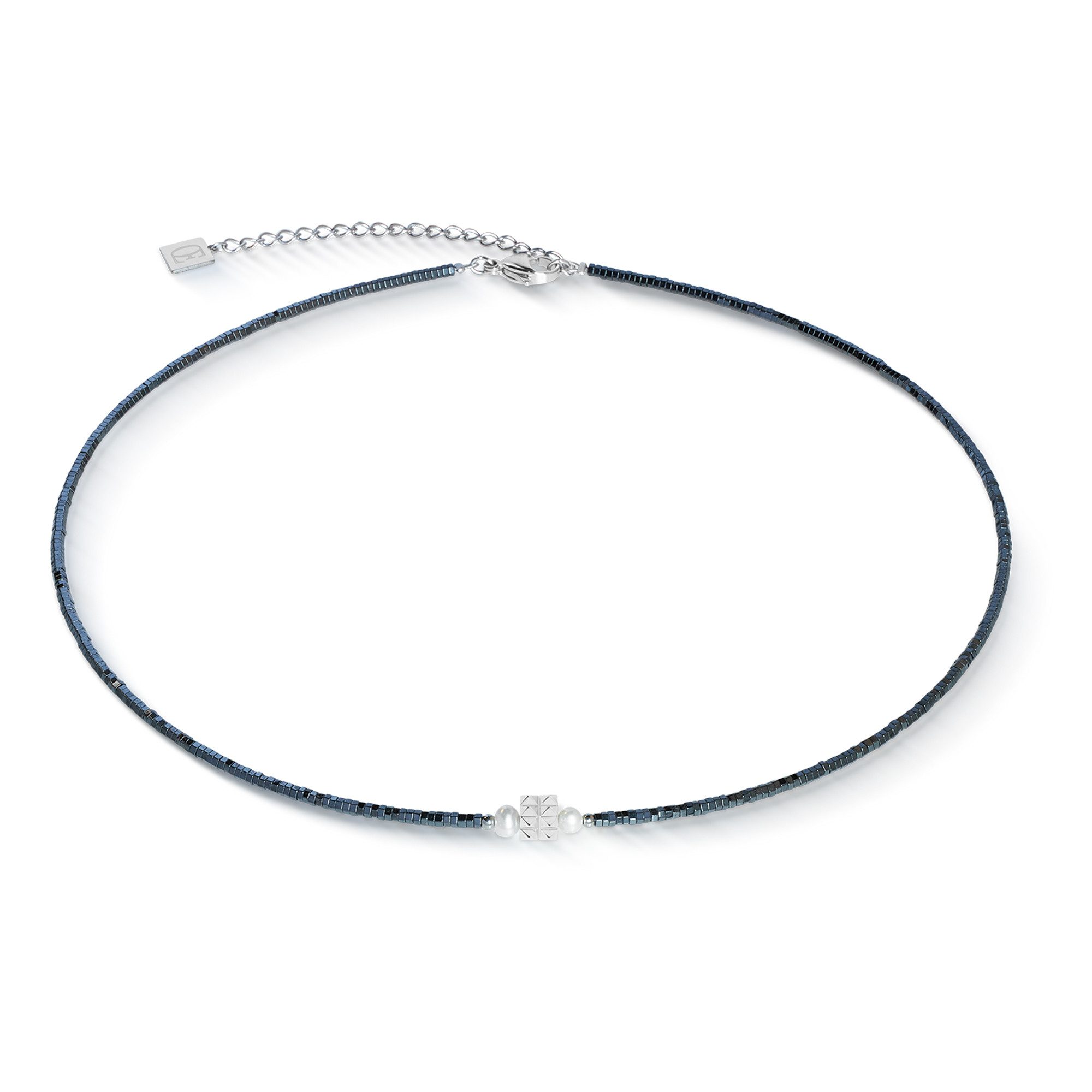 COEUR DE LION Collier Schmuck Edelstahl Halskette Edge & Grace Würfelkette, Made in Germany - mit Hämatit - mit Süßwasserzuchtperle