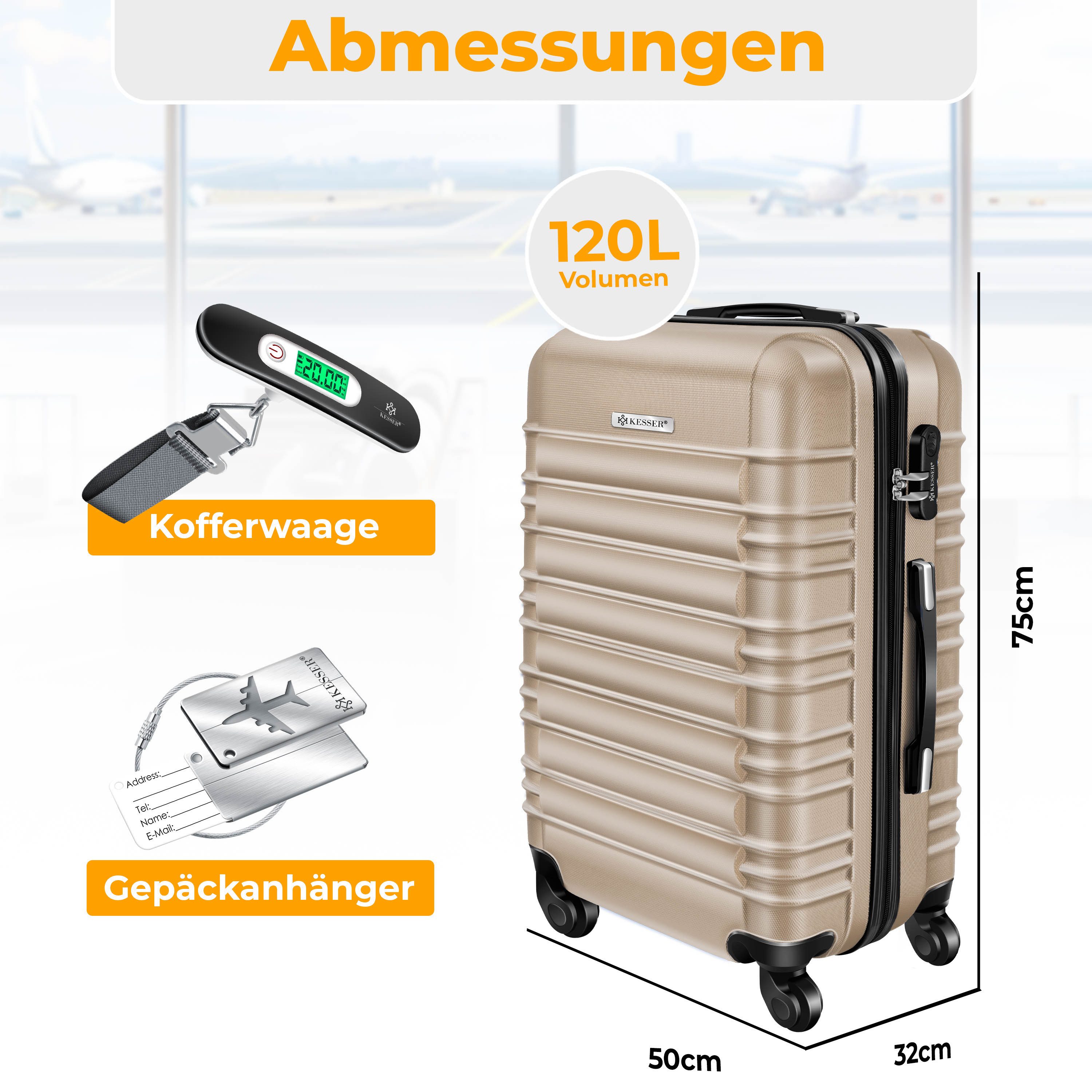 KESSER Hartschalen-Trolley Reisekoffer 120L Koffer Inkl. Kofferwaage + Gepä günstig online kaufen