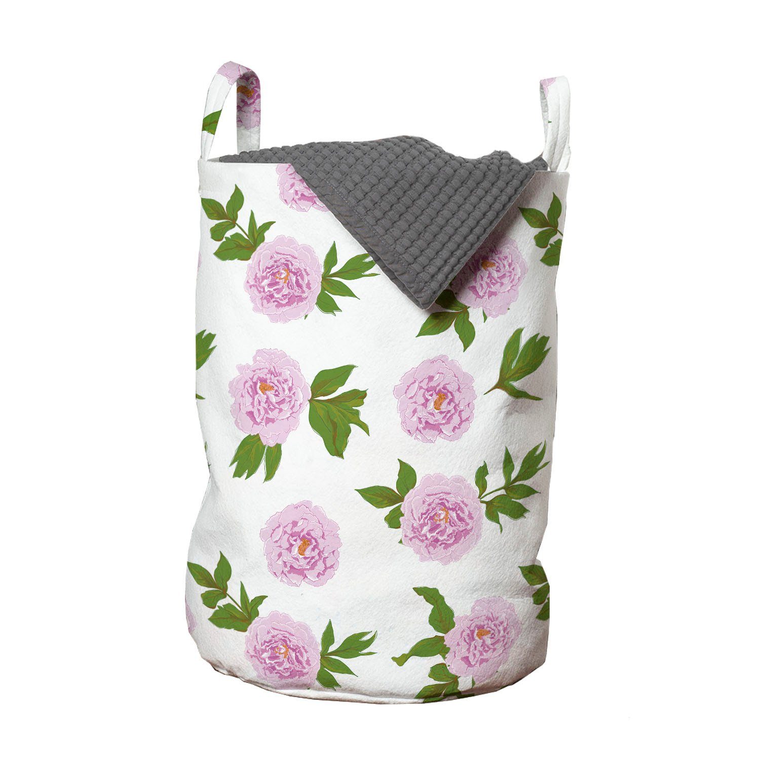 Abakuhaus Wäschesäckchen Wäschekorb mit Griffen Kordelzugverschluss für Waschsalons, Pfingstrose Spring Season rosa Blüten