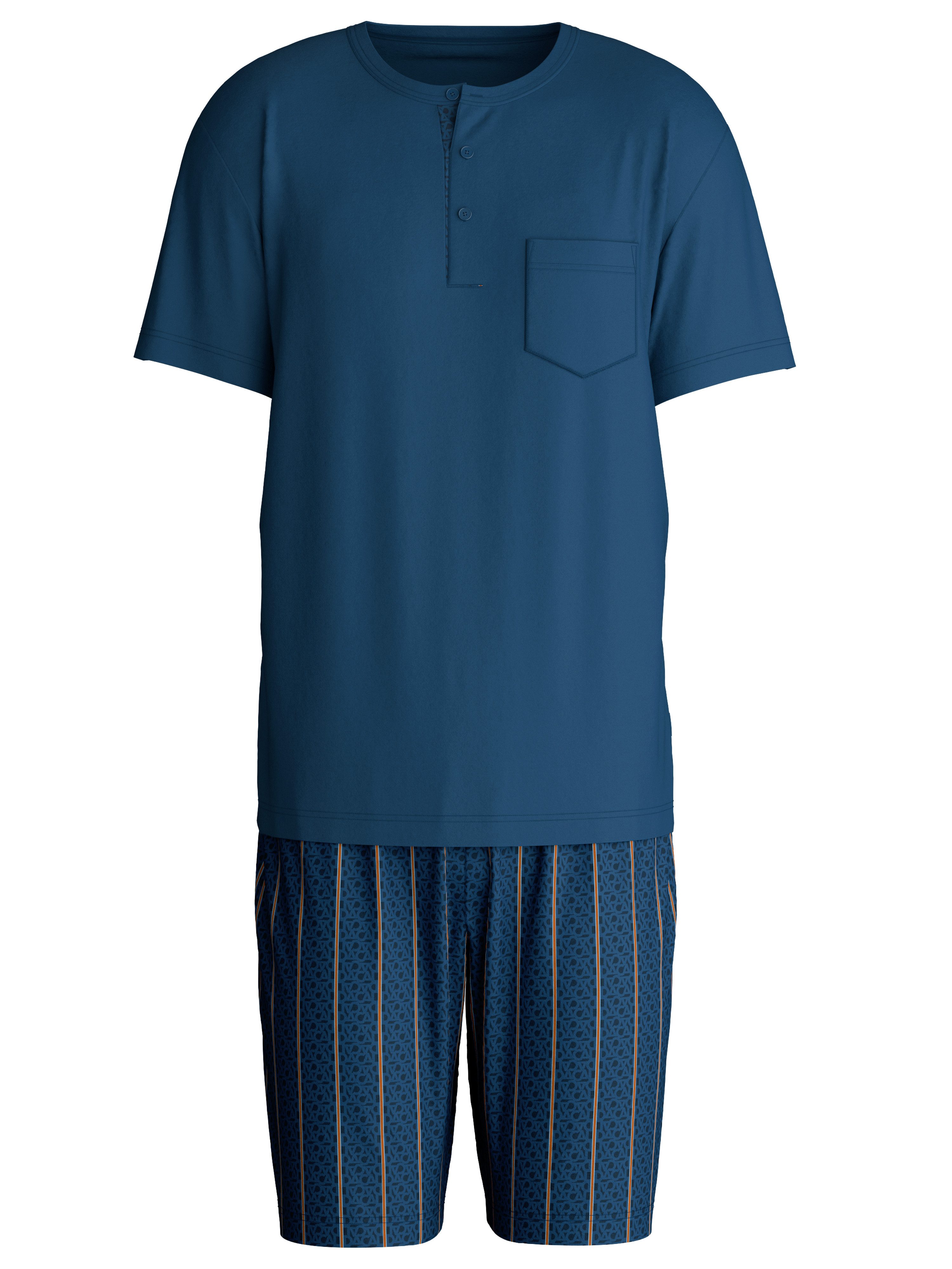 CALIDA Shorty Relax Imprint 1 (2 tlg) mit Rundhalsausschnitt, Knopfleiste, kurze Ärmel, Single Jersey