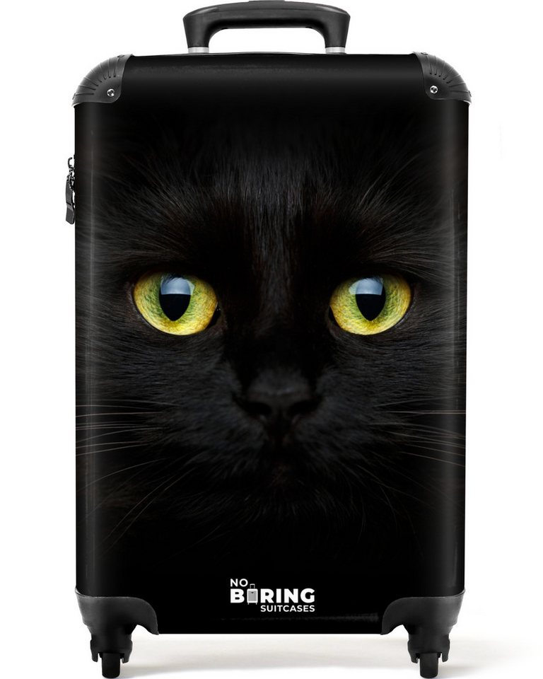 NoBoringSuitcases.com© Hartschalen-Trolley Schwarze Katze mit hellen Augen 55x35x20cm, Reisetasche mit Rollen, Koffer Handgepäck Flugzeug
