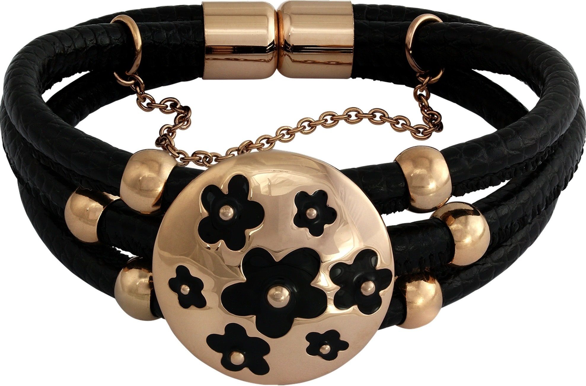 Amello Edelstahlarmband Amello Blumen Armband Damen Leder (Armband), Damen Armband (Blumen) Edelstahl (Stainless Steel), vergoldet (Roségol