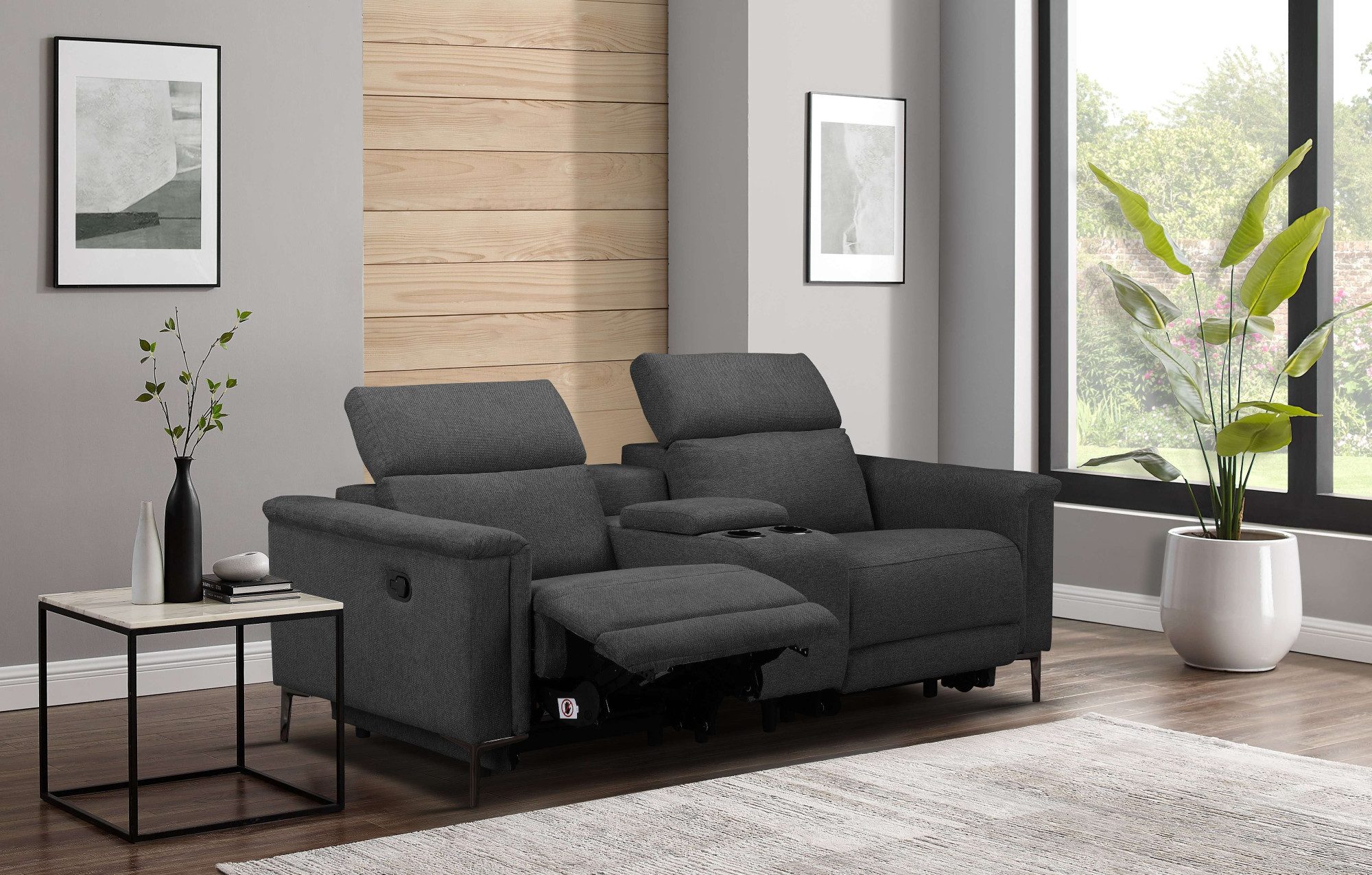 OTTO home 2-Sitzer LUND, Struktur, Kinosofa, Relaxfunktion, TV-Sessel, man./elektrisch, Kopfteilverstellung, Getränkefachhalter, Staufach, wahlweise USB A/C