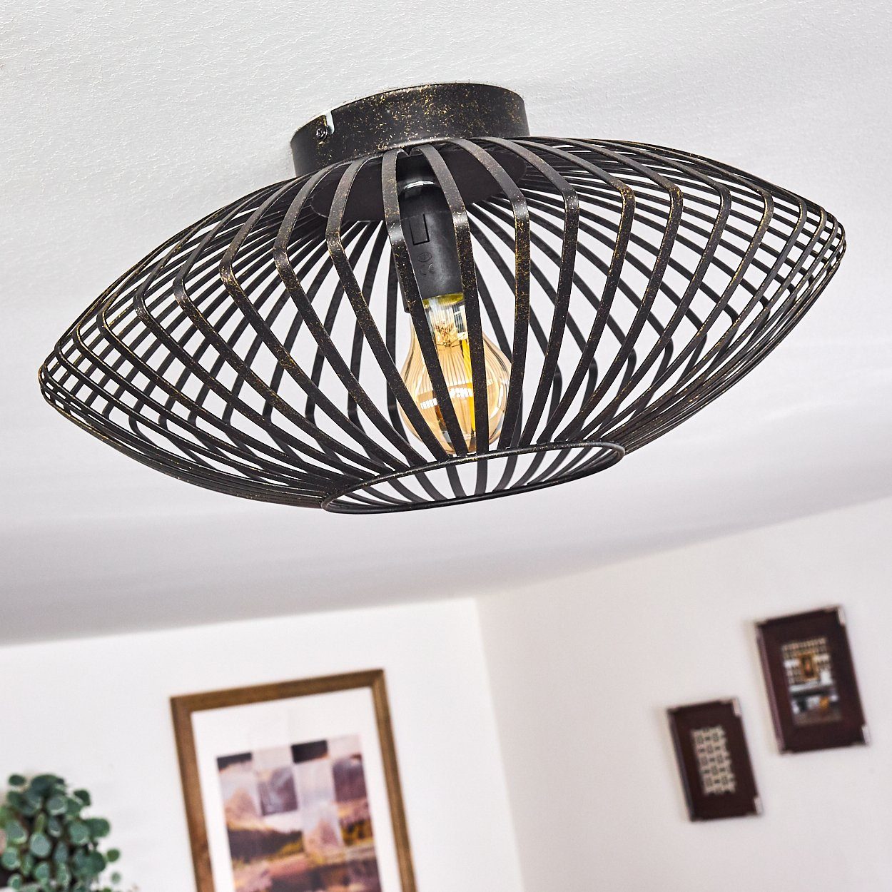 hofstein Deckenleuchte »Pieris« Deckenlampe aus Metall in Schwarz/Gold, ohne Leuchtmittel, E27, Leuchte m. Gitter u. Lichteffekt an der Decke