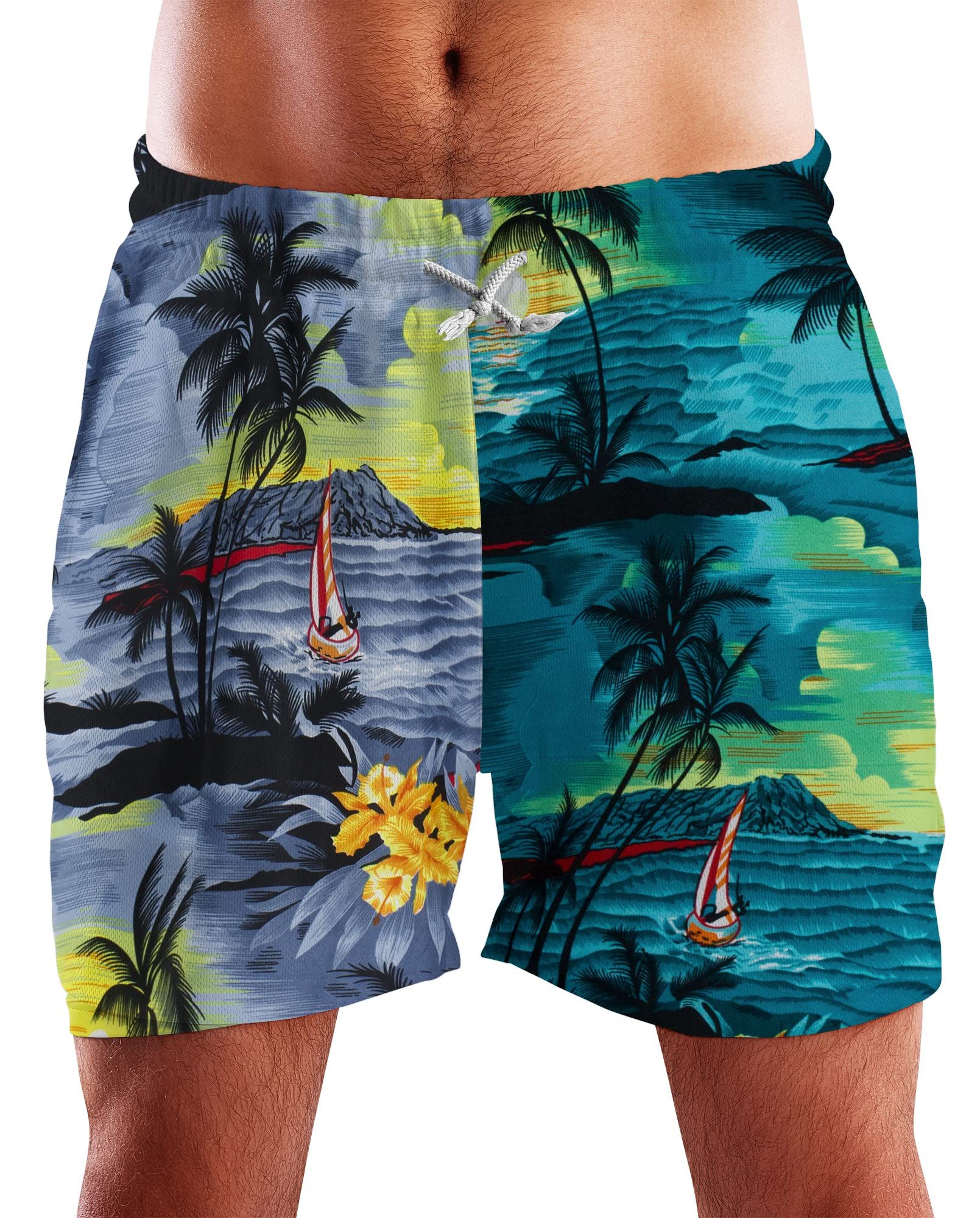 King Kameha Badeshorts Surf Funky Hawaii Bade-Shorts Mesh-Einsatz Verschluss Kordelzug Mit integriertem Mesh-Innenslip für extra Komfort