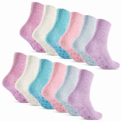 sockenkauf24 Kuschelsocken 6 oder 12 Paar Damen Socken mit ABS Anti Rutsch Sohle (12-Paar, Größe 35-42) - 37417