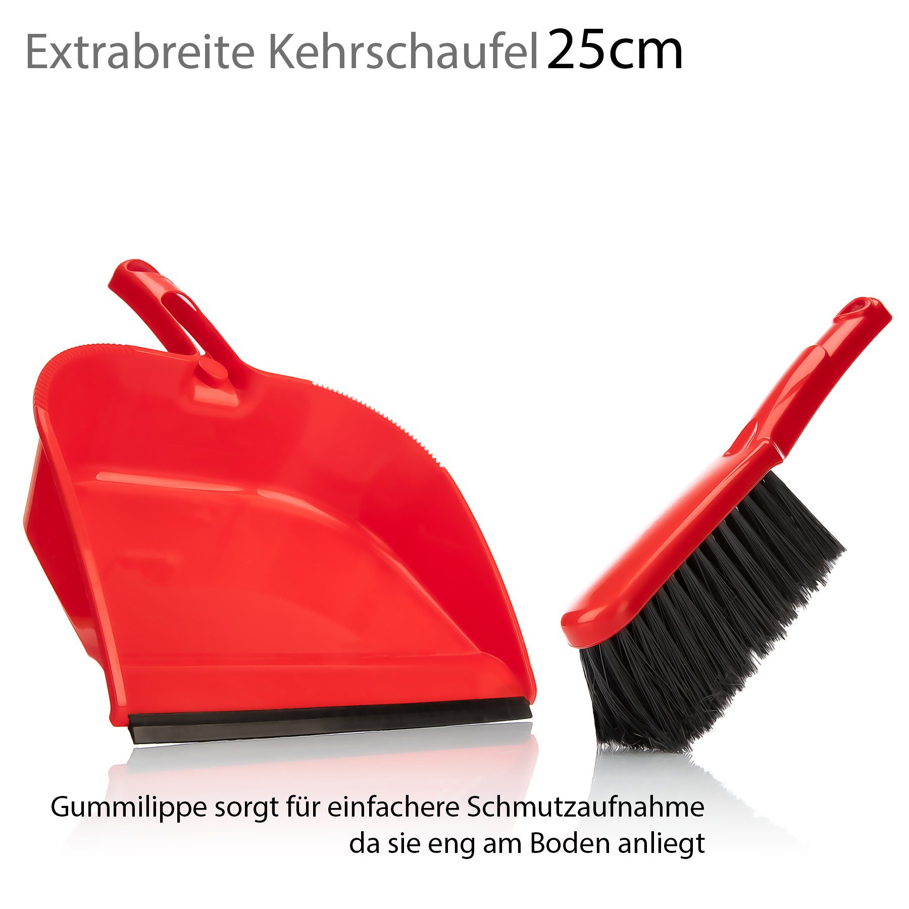 BigDean Kehrgarnitur 4 Stück Kehrschaufel Set in Rot – Handfeger mit stabilen Kehrblech, Haushalt, (Spar-Set, 4-tlg., 4er set), Haushaltskehrset aus Kunststoff mit aufhänge Ösen