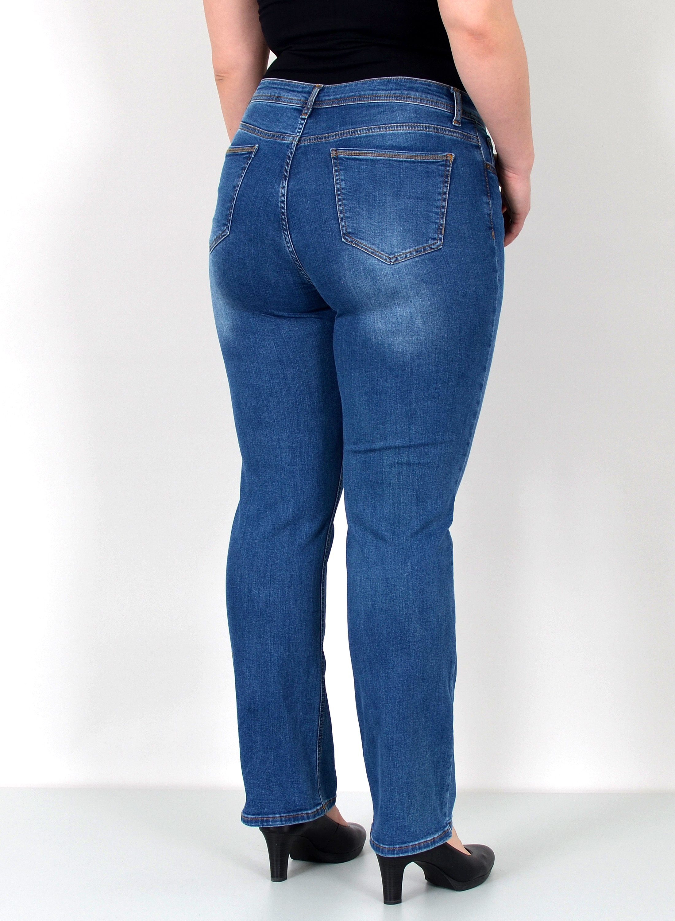 ESRA Straight-Jeans Gerade Schnitt Jeans hoher Bund mit Stretch bis Plus Size Übergröße Straight Jeans Damen High Waist Stretch Jeans Hose mit geradem Bein – Bild 4 von 5